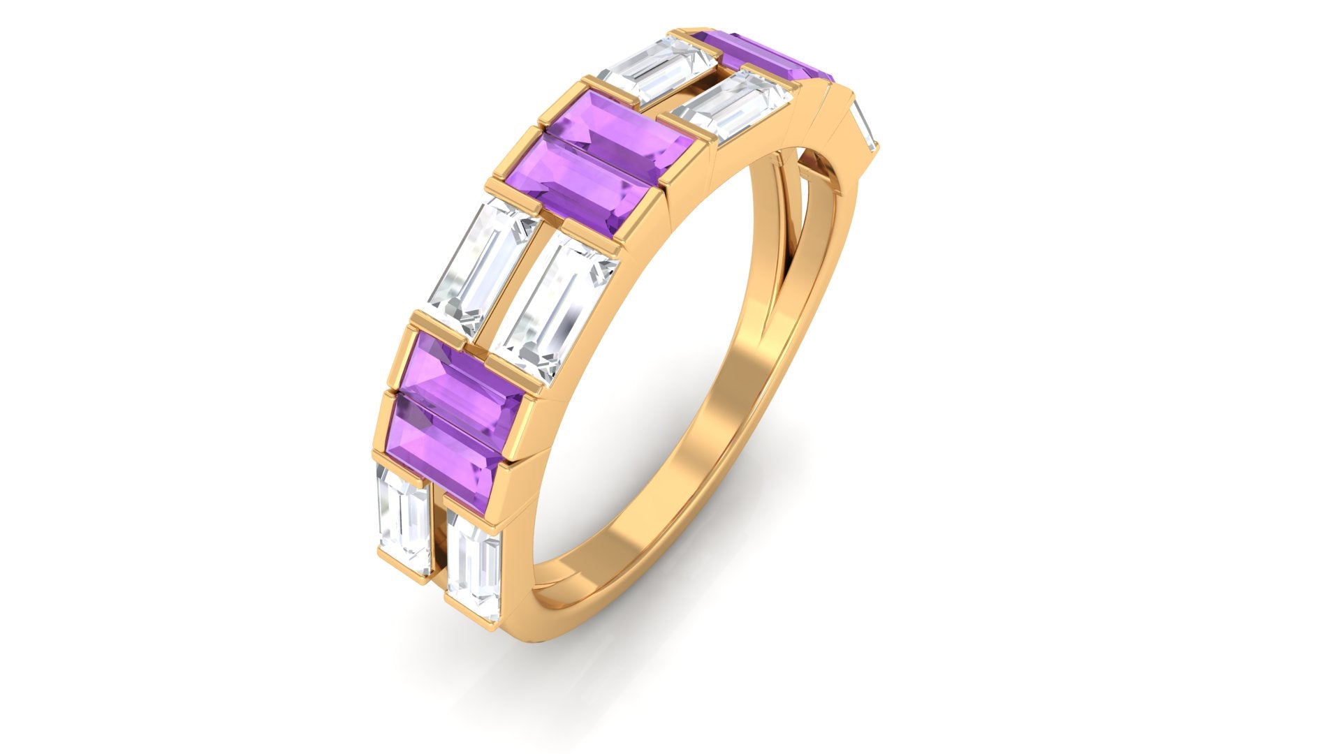 Baguette Cut Amethyst and Moissanite Half Eternity Ring Amethyst - ( AAA ) - Quality - Rosec Jewels