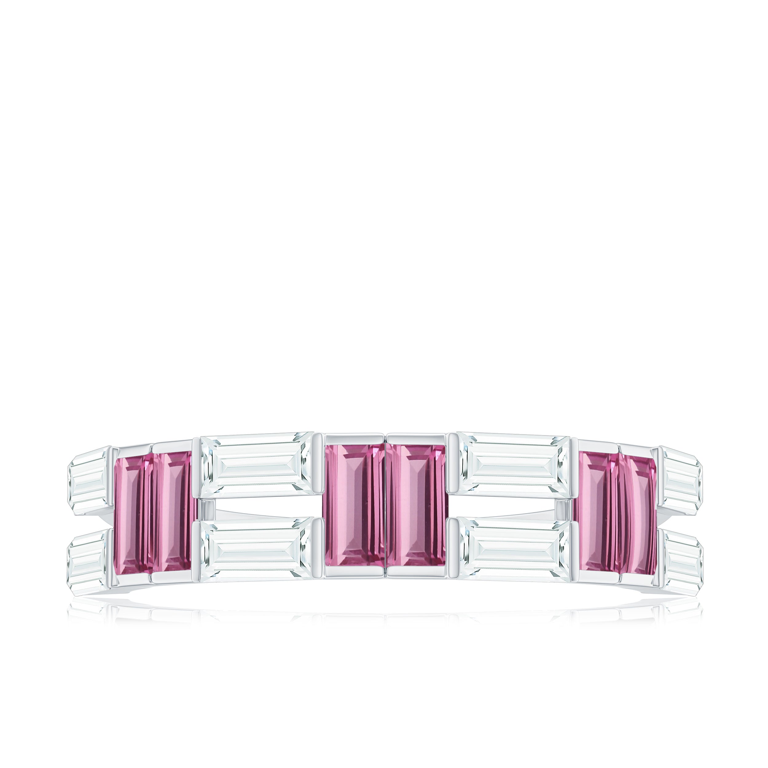 Baguette Shape Pink Tourmaline and Moissanite Half Eternity Ring Pink Tourmaline - ( AAA ) - Quality - Rosec Jewels