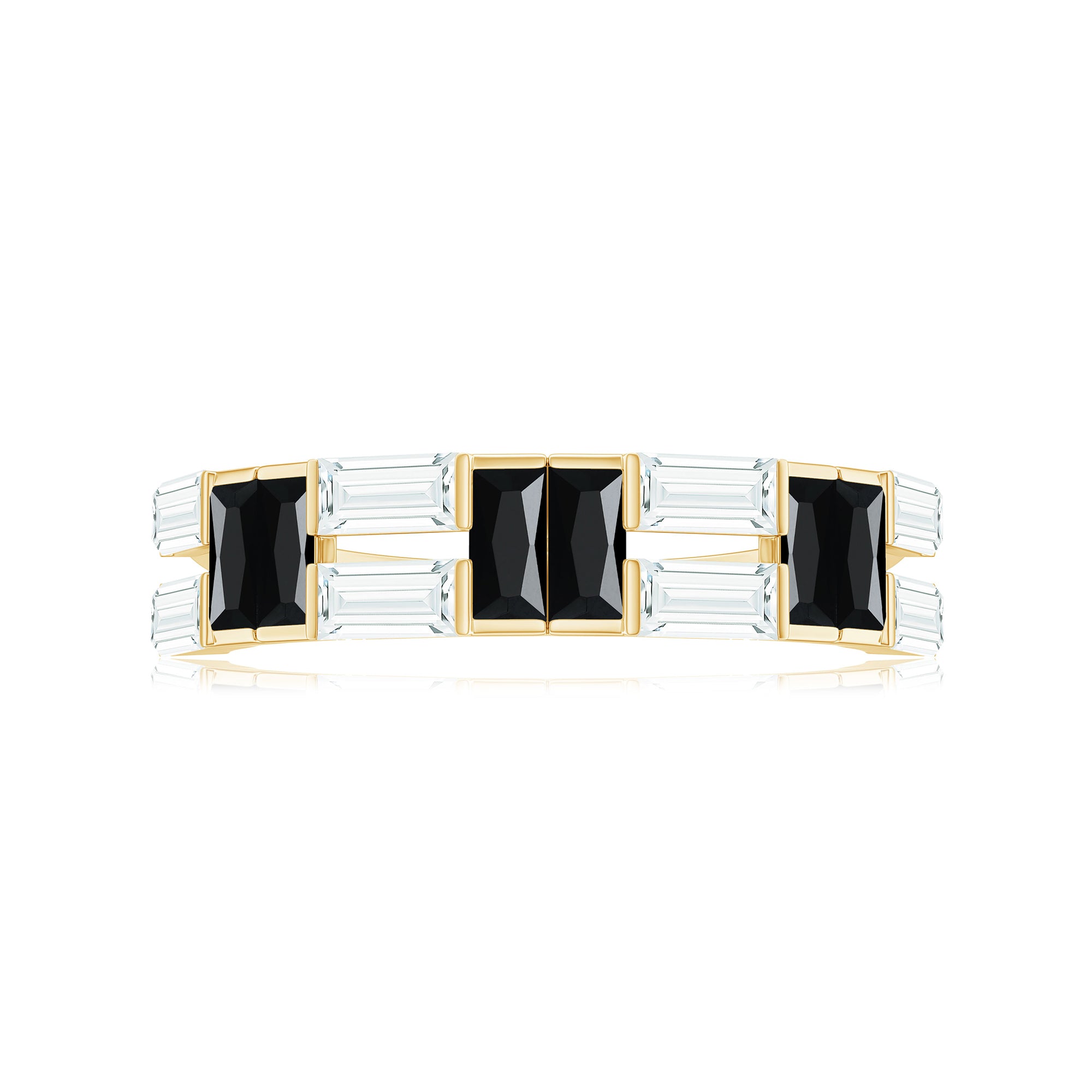 Baguette Cut Black Onyx and Moissanite Half Eternity Ring Black Onyx - ( AAA ) - Quality - Rosec Jewels