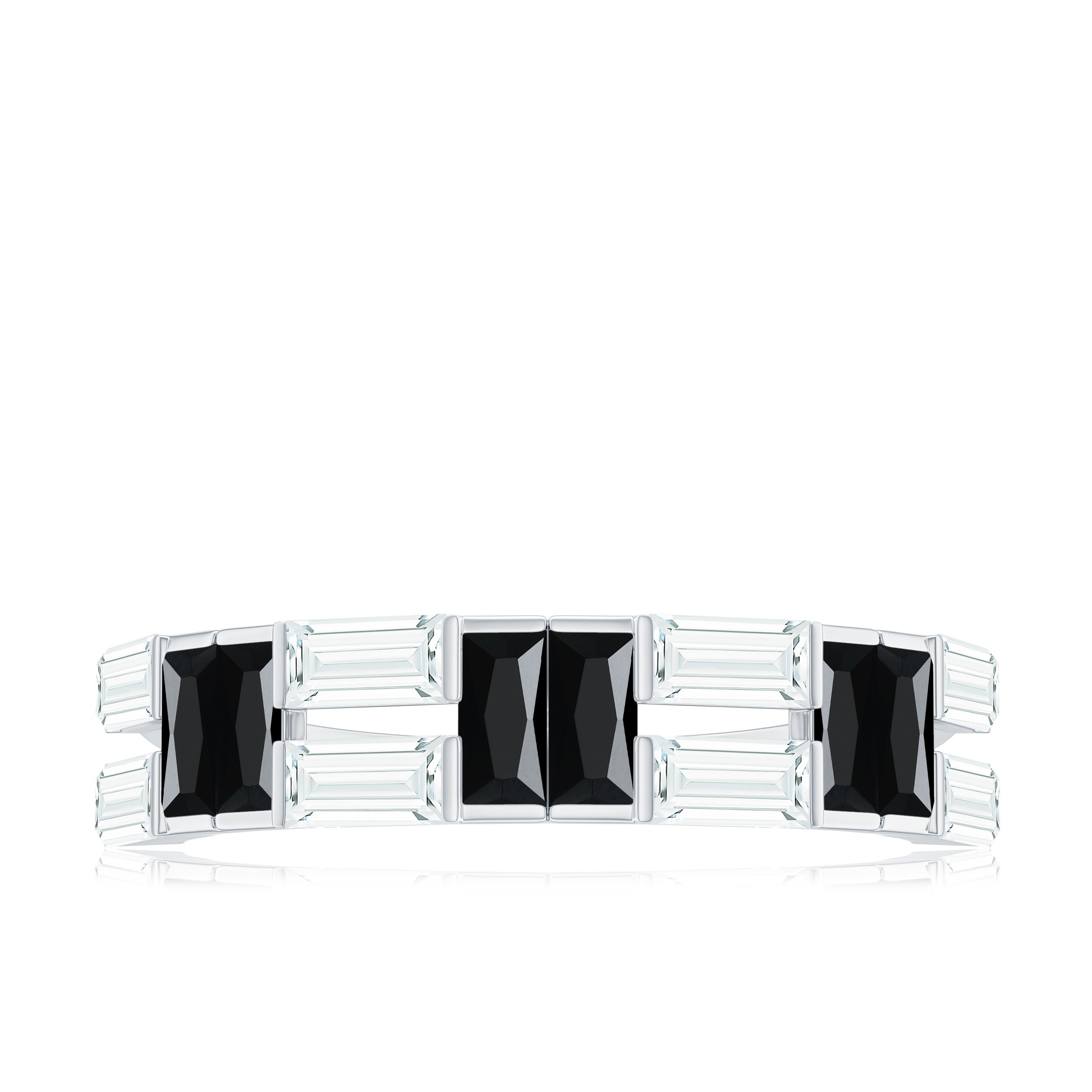 Baguette Cut Black Spinel and Moissanite Half Eternity Ring Black Spinel - ( AAA ) - Quality - Rosec Jewels