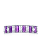 1.25 CT Baguette Cut Amethyst and Round Diamond Wide Band Ring Amethyst - ( AAA ) - Quality - Rosec Jewels