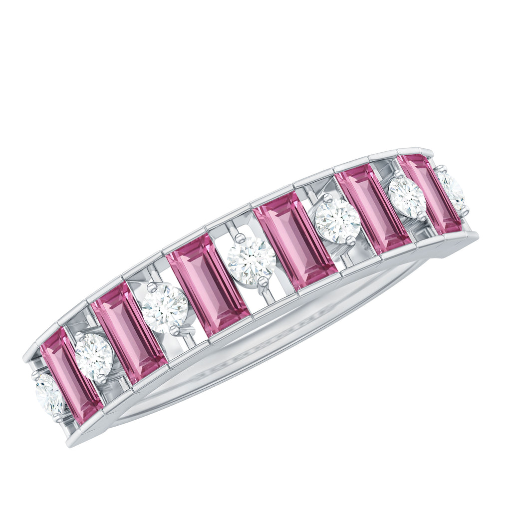 Alternate Pink Tourmaline and Diamond Half Eternity Ring Pink Tourmaline - ( AAA ) - Quality - Rosec Jewels