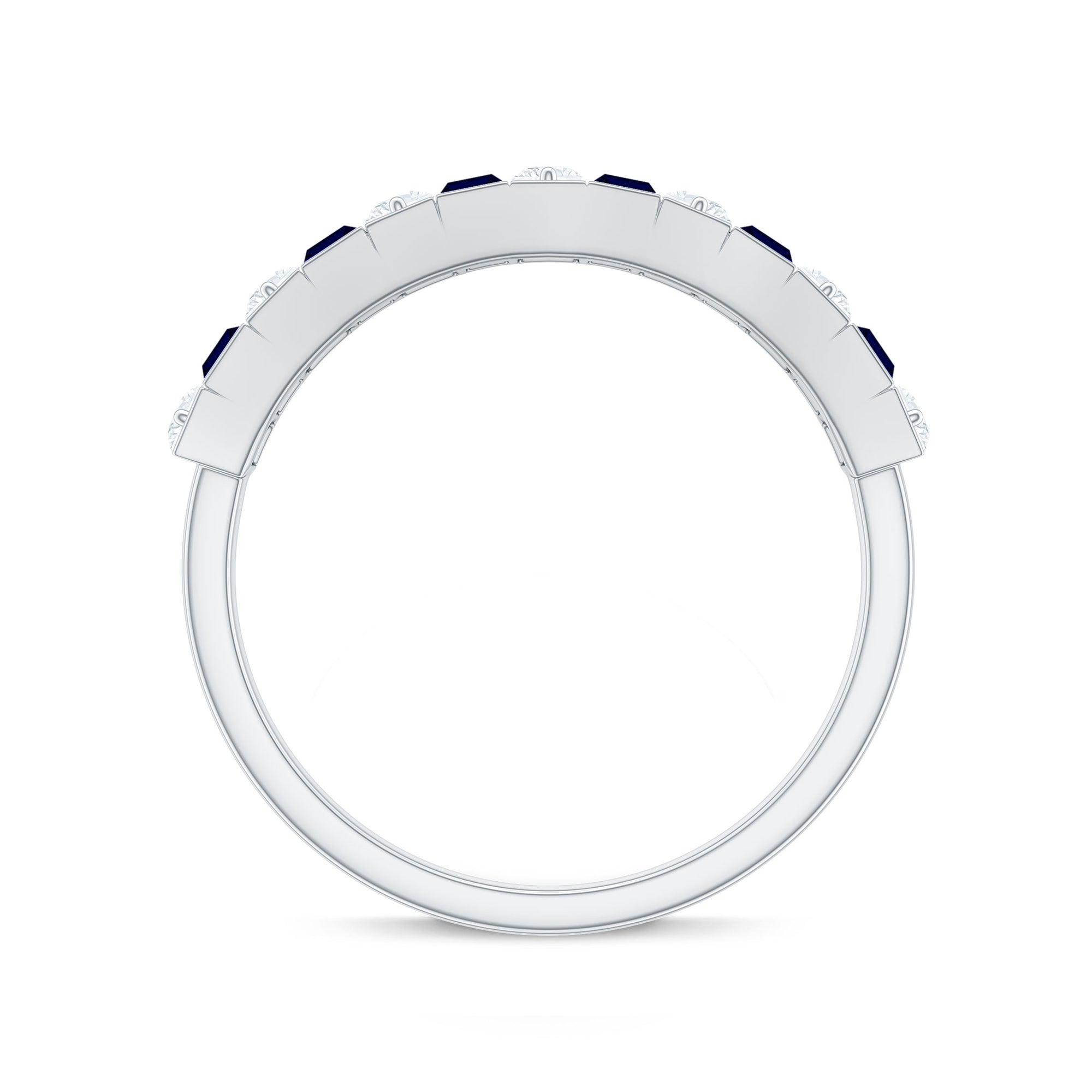 Baguette Cut Created Blue Sapphire Classic Half Eternity Ring with Diamond Lab Created Blue Sapphire - ( AAAA ) - Quality - Rosec Jewels