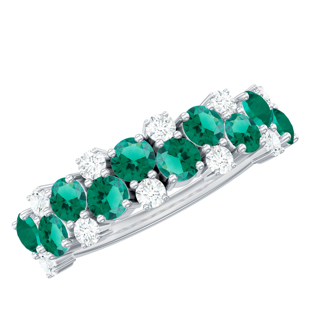 Round Created Emerald and Moissanite Cluster Half Eternity Ring Lab Created Emerald - ( AAAA ) - Quality - Rosec Jewels