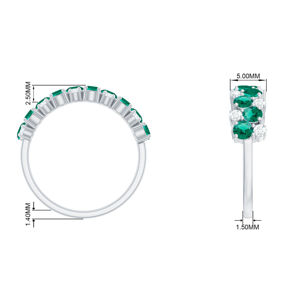 Round Created Emerald and Moissanite Cluster Half Eternity Ring Lab Created Emerald - ( AAAA ) - Quality - Rosec Jewels