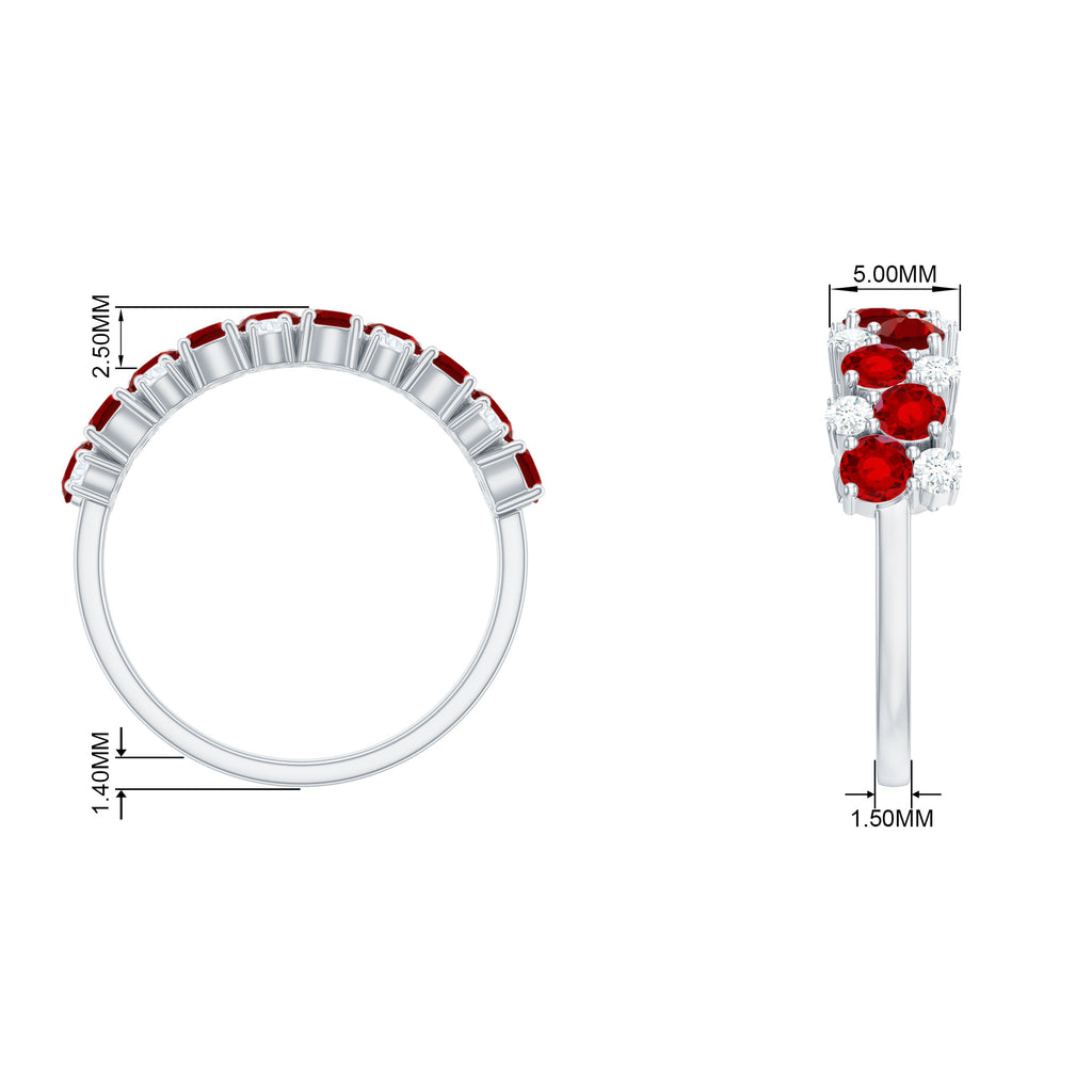 2 CT Round Created Ruby and Moissanite Cluster Half Eternity Ring Lab Created Ruby - ( AAAA ) - Quality - Rosec Jewels