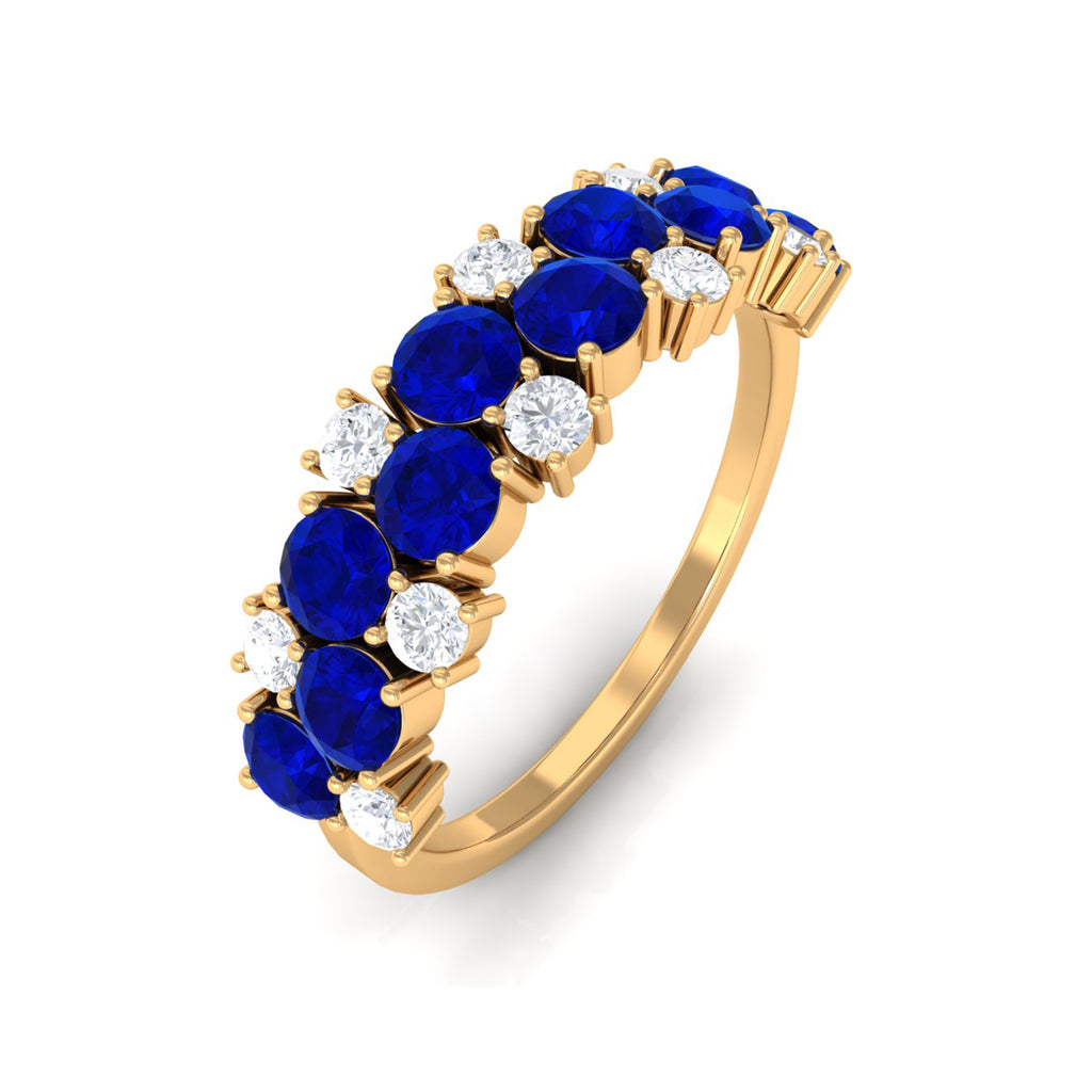 2 CT Round Created Blue Sapphire and Moissanite Cluster Half Eternity Ring Lab Created Blue Sapphire - ( AAAA ) - Quality - Rosec Jewels