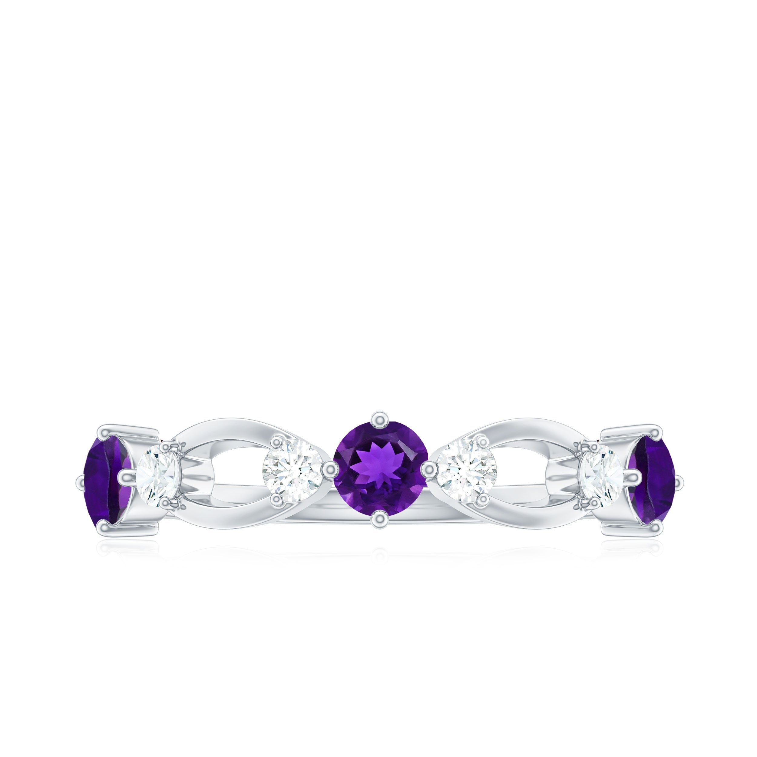Real Amethyst and Diamond Minimal Promise Ring Amethyst - ( AAA ) - Quality - Rosec Jewels
