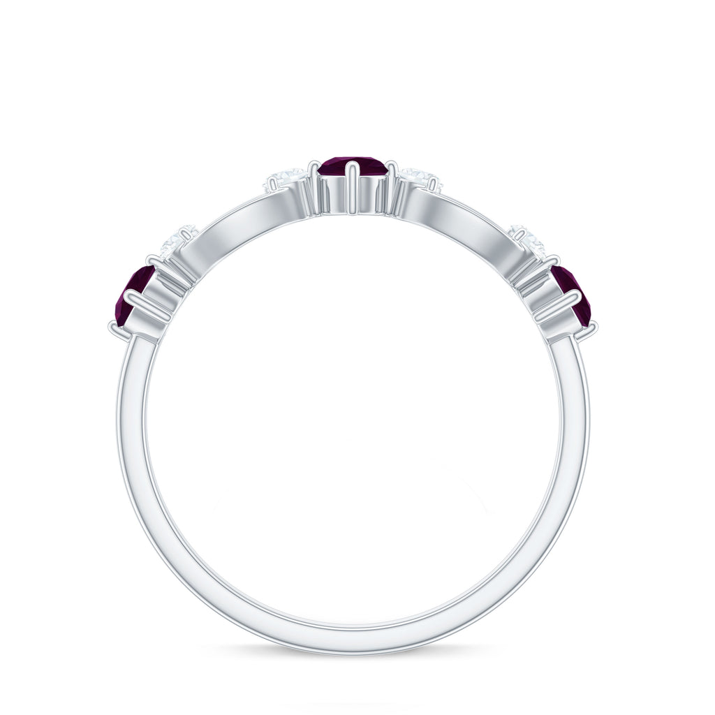 3/4 CT Rhodolite and Diamond Minimal Promise Ring Rhodolite - ( AAA ) - Quality - Rosec Jewels