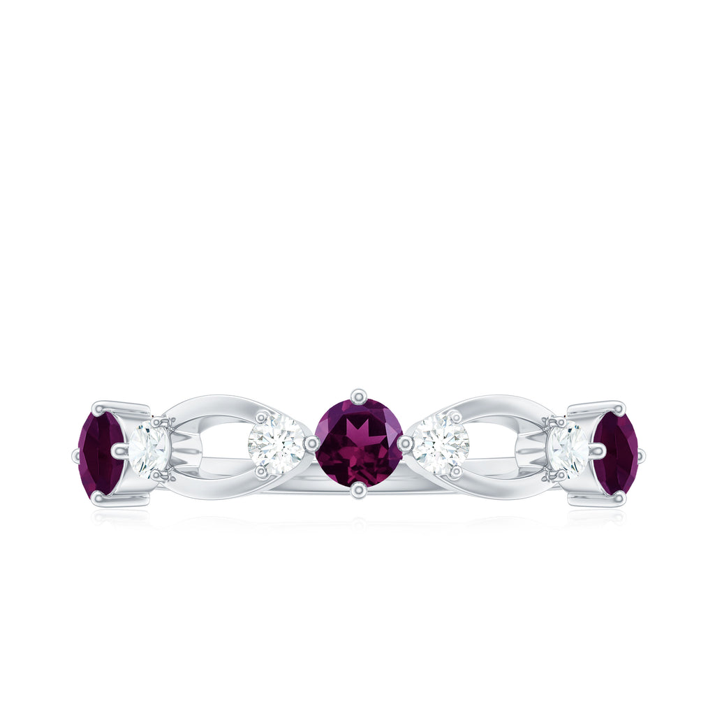 3/4 CT Rhodolite and Diamond Minimal Promise Ring Rhodolite - ( AAA ) - Quality - Rosec Jewels