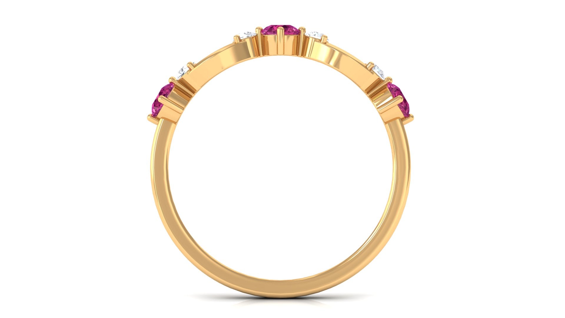 Pink Tourmaline and Diamond Minimal Eternity Anniversary Band Ring Pink Tourmaline - ( AAA ) - Quality - Rosec Jewels