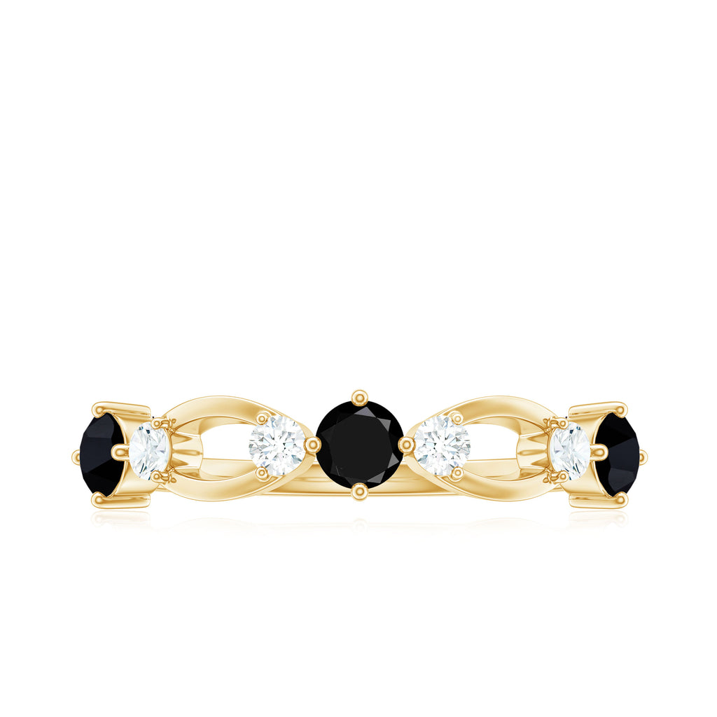 Black Spinel and Diamond Minimal Promise Ring Black Spinel - ( AAA ) - Quality - Rosec Jewels