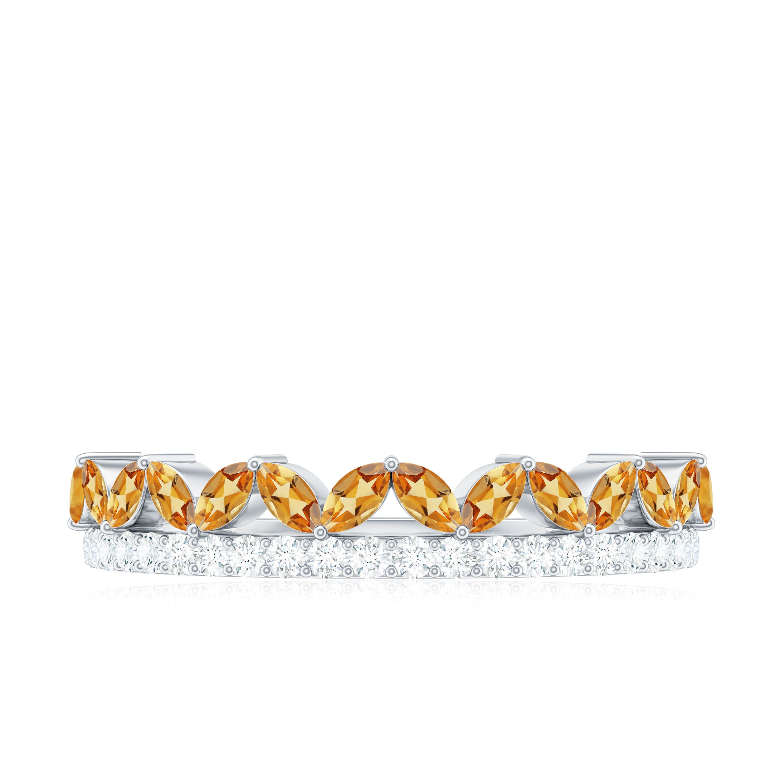 Citrine and Diamond Crown Style Half Eternity Ring Citrine - ( AAA ) - Quality - Rosec Jewels