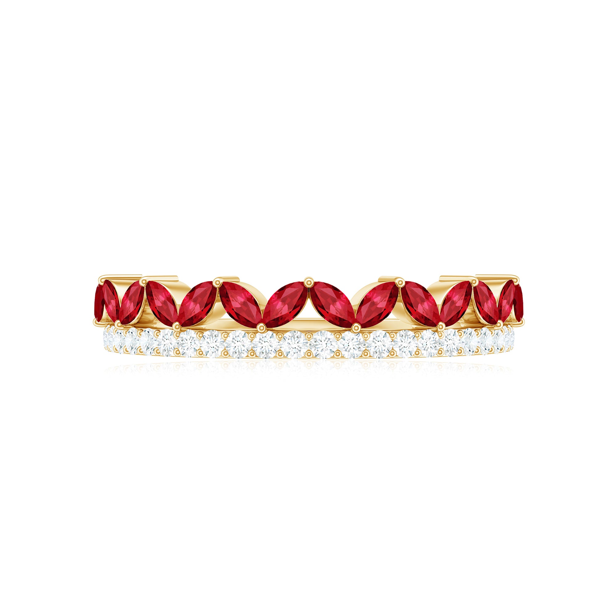 Marquise Cut Created Ruby Half Eternity Stackable Ring with Diamond Lab Created Ruby - ( AAAA ) - Quality - Rosec Jewels
