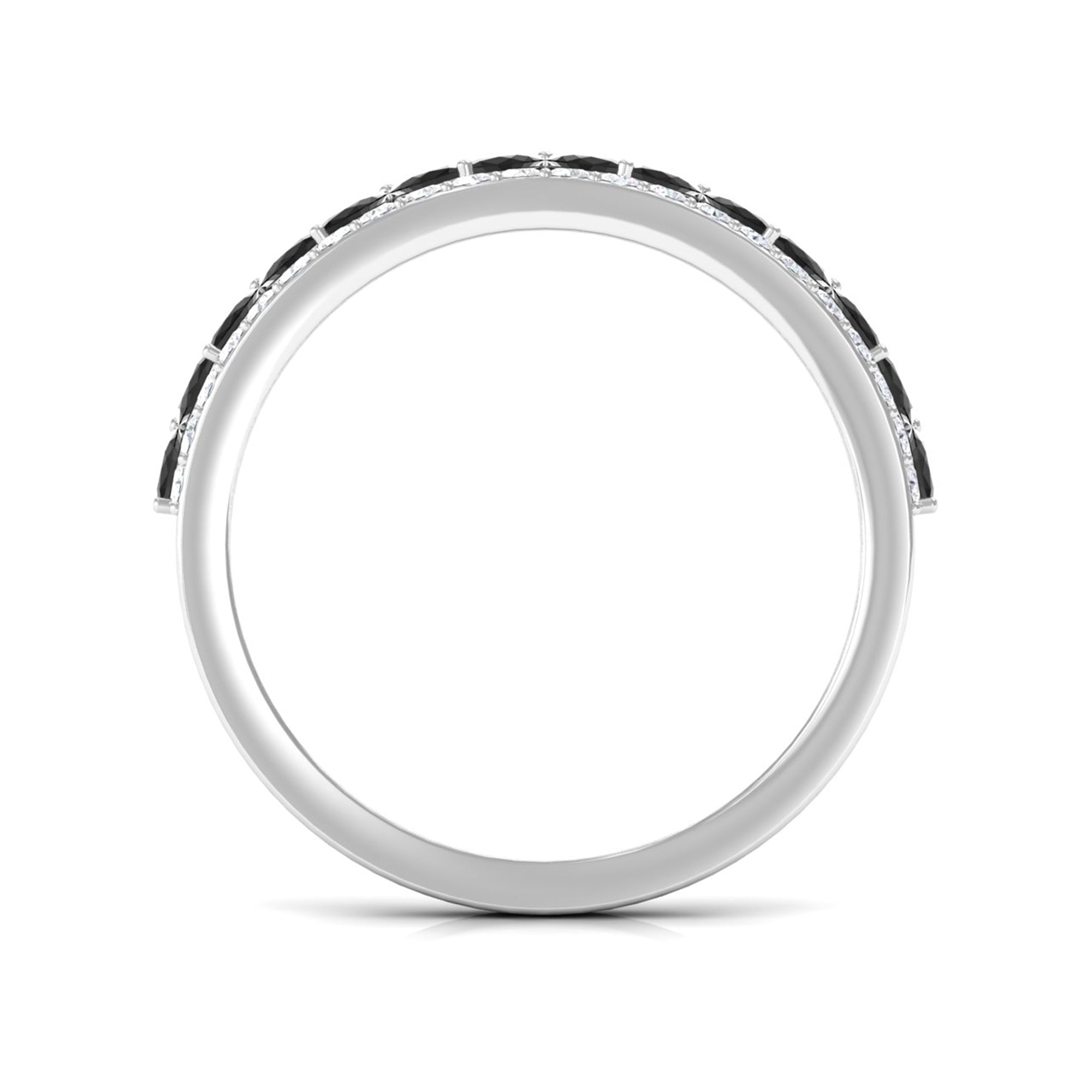 Crown Style Half Eternity Ring with Black Onyx and Diamond Black Onyx - ( AAA ) - Quality - Rosec Jewels