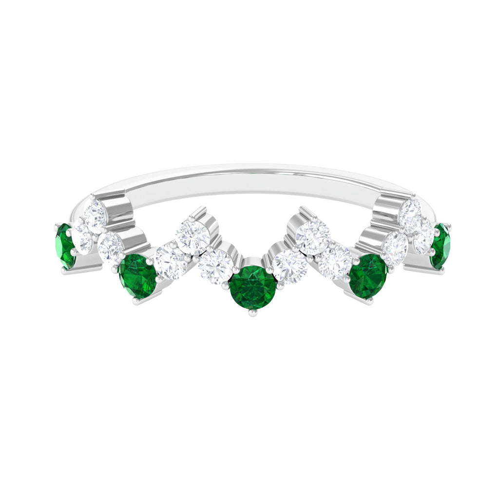 1 CT Created Emerald and Diamond Zig Zag Half Eternity Ring Lab Created Emerald - ( AAAA ) - Quality - Rosec Jewels