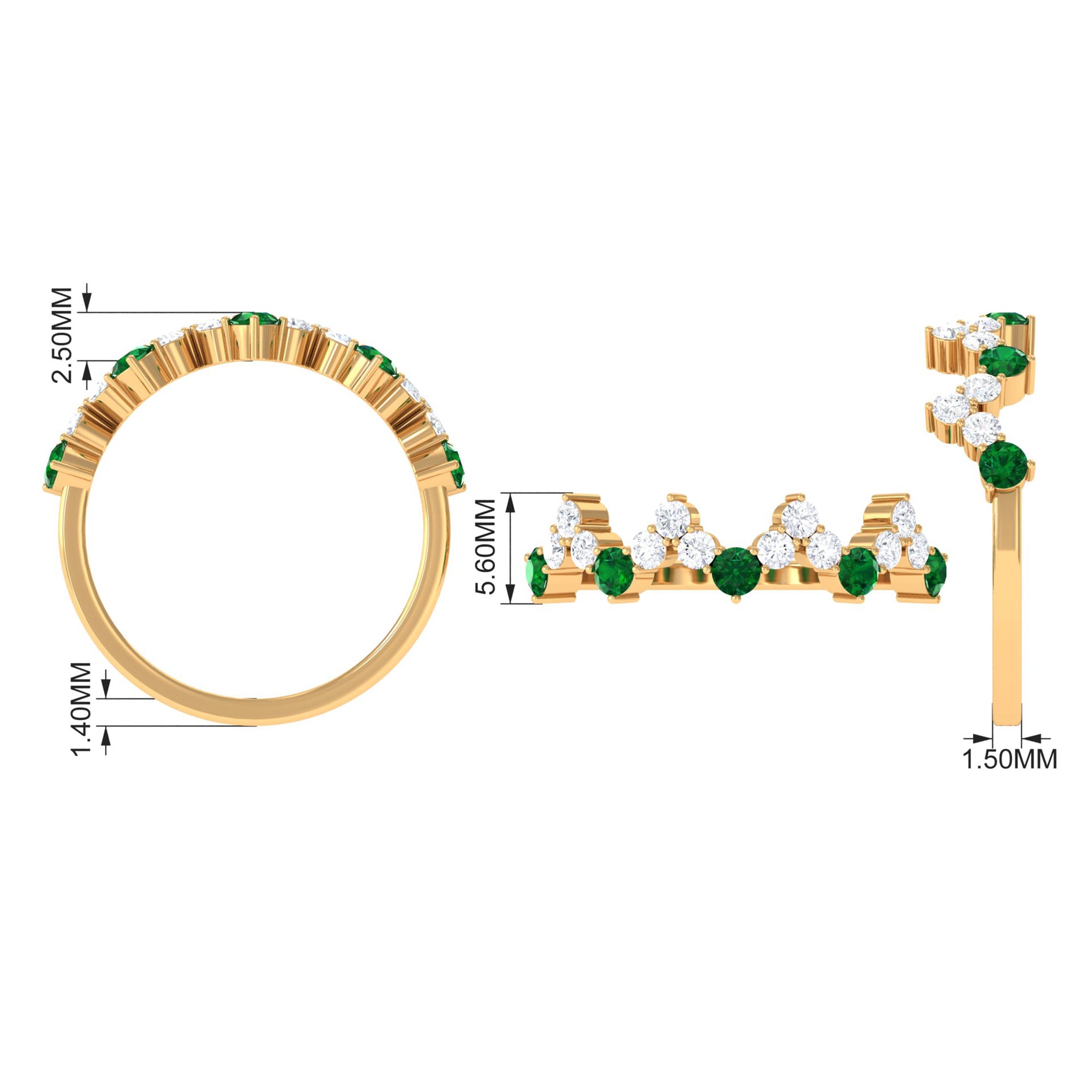 1 CT Created Emerald and Diamond Zig Zag Half Eternity Ring Lab Created Emerald - ( AAAA ) - Quality - Rosec Jewels