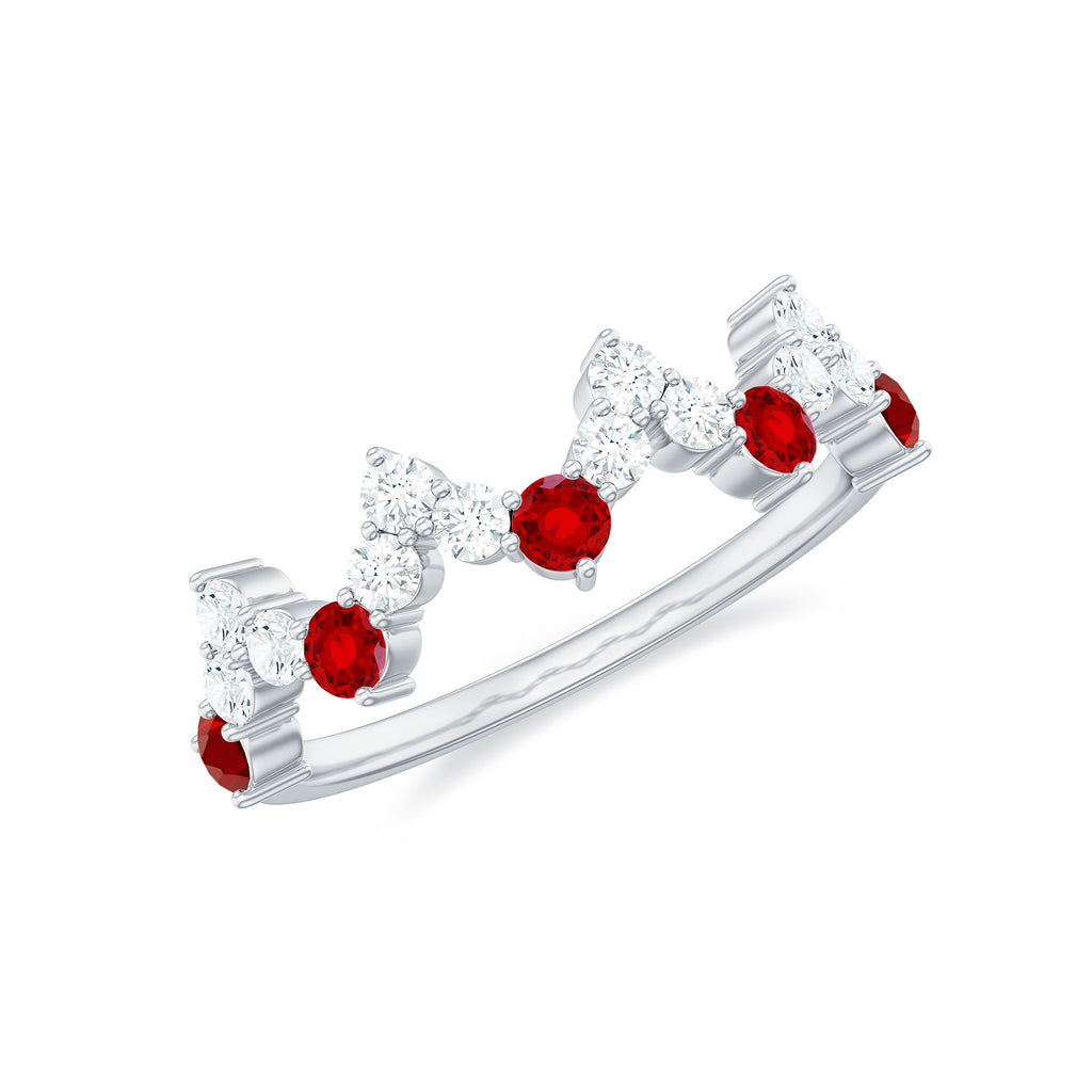 Created Ruby and Diamond Zig Zag Half Eternity Ring Lab Created Ruby - ( AAAA ) - Quality - Rosec Jewels
