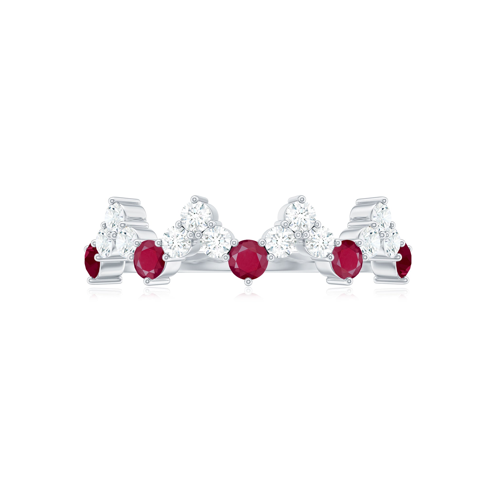 Zigzag Half Eternity Ring with Ruby and Diamond Ruby - ( AAA ) - Quality - Rosec Jewels