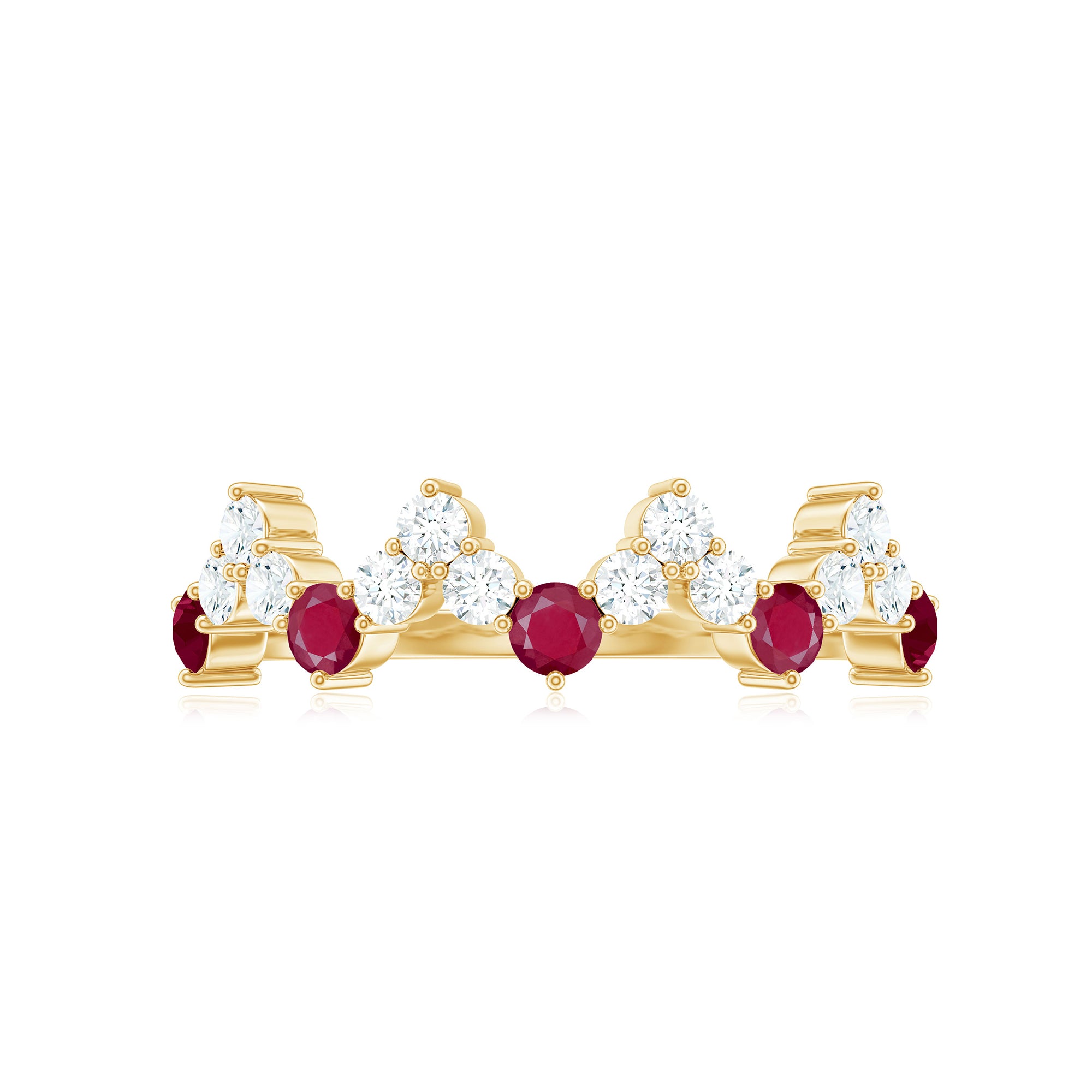 Zigzag Half Eternity Ring with Ruby and Diamond Ruby - ( AAA ) - Quality - Rosec Jewels