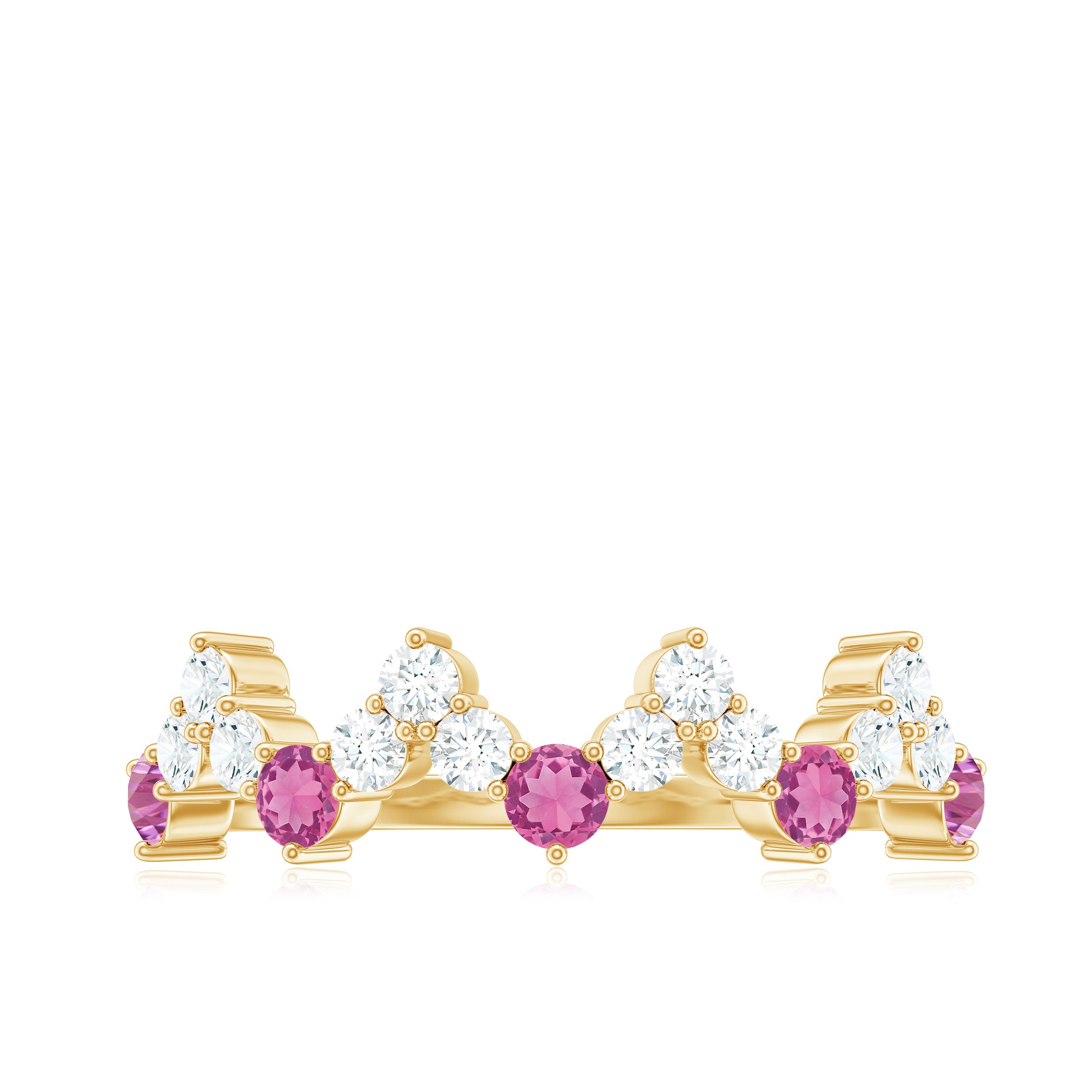 Zigzag Ring Half Eternity Ring with Pink Tourmaline and Diamond Pink Tourmaline - ( AAA ) - Quality - Rosec Jewels