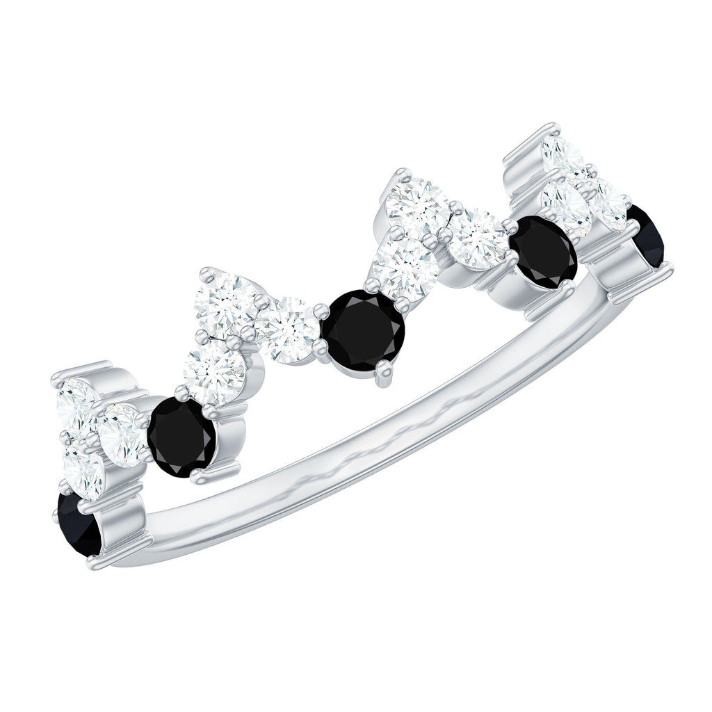 1.50 CT Black Onyx and Diamond Half Eternity Zigzag Ring Black Onyx - ( AAA ) - Quality - Rosec Jewels