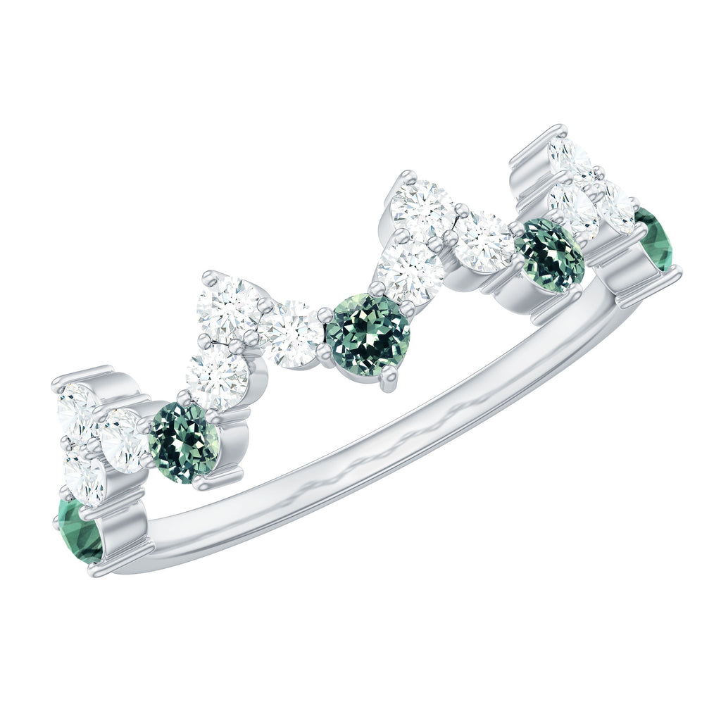 Lab-Created Green Sapphire and Diamond Half Eternity Zigzag Ring Lab Created Green Sapphire - ( AAAA ) - Quality - Rosec Jewels