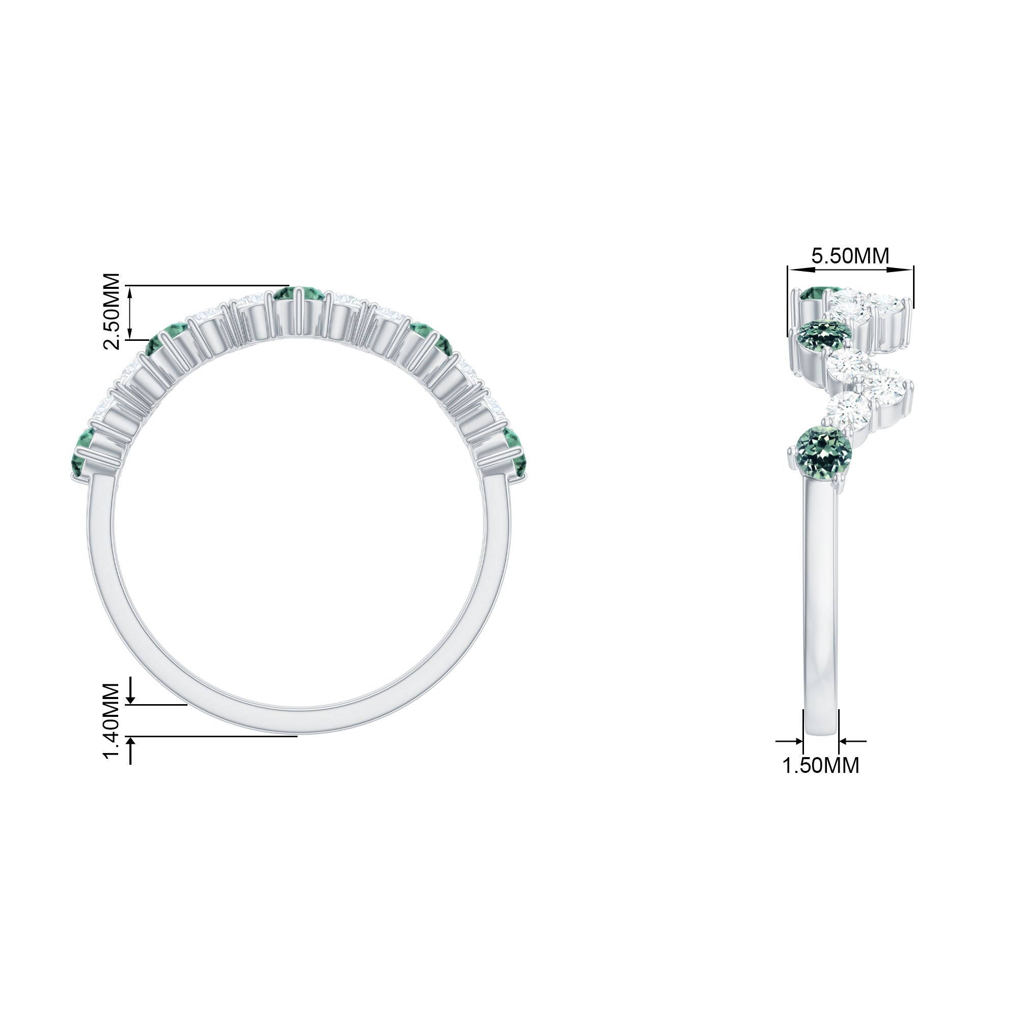 Lab-Created Green Sapphire and Diamond Half Eternity Zigzag Ring Lab Created Green Sapphire - ( AAAA ) - Quality - Rosec Jewels
