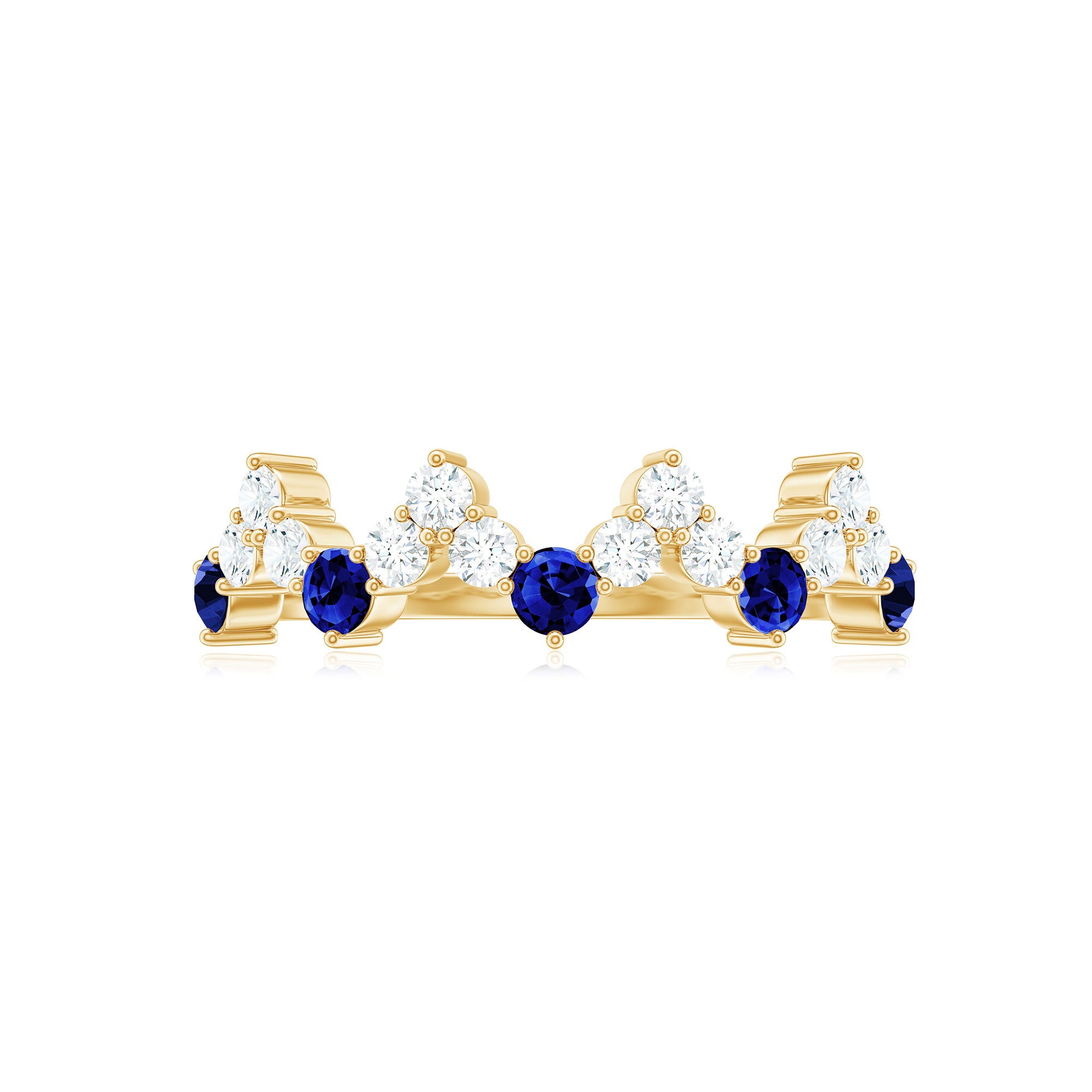 Created Blue Sapphire and Diamond Zig Zag Half Eternity Ring Lab Created Blue Sapphire - ( AAAA ) - Quality - Rosec Jewels