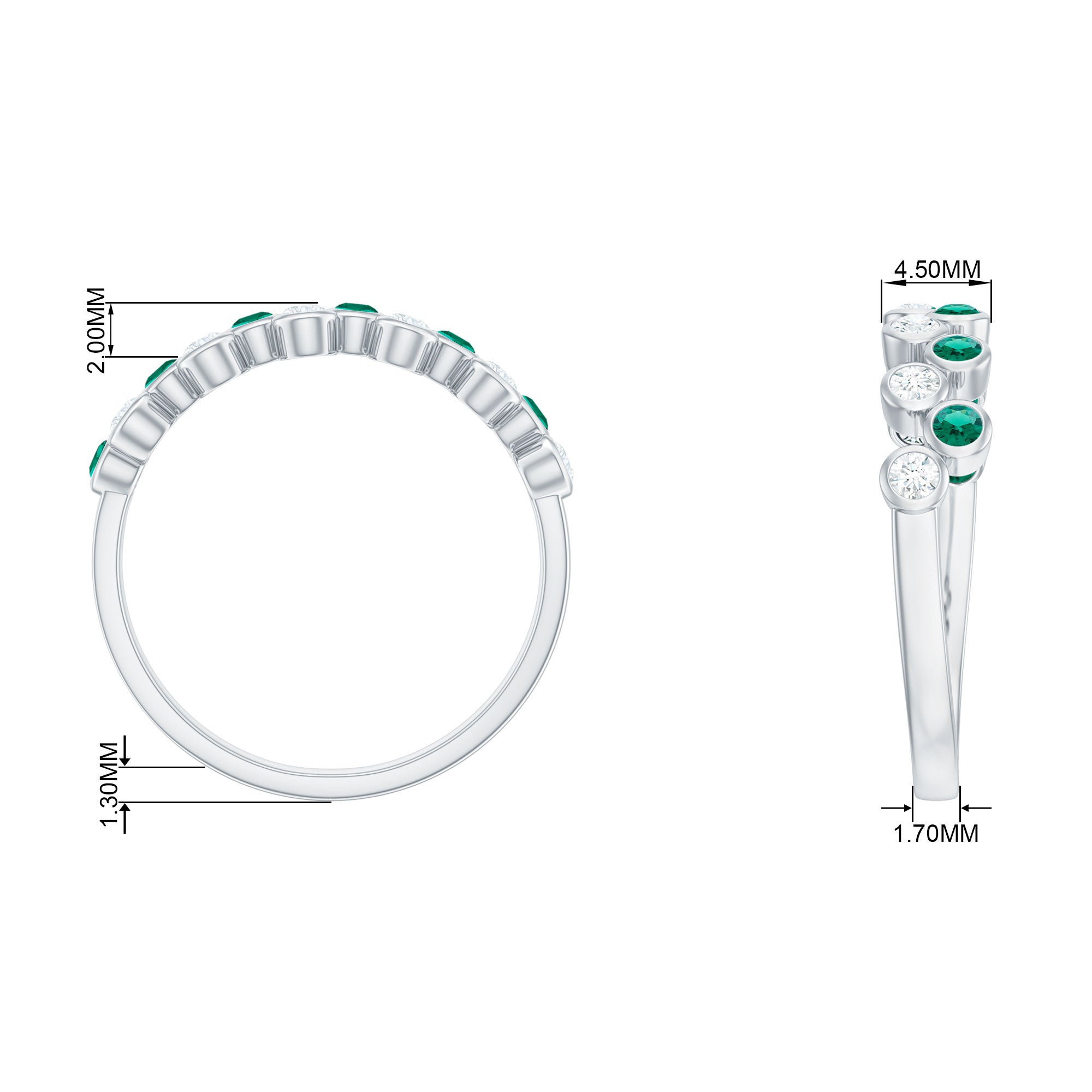 Simple Bezel Set Round Created Emerald and Moissanite Half Eternity Ring Lab Created Emerald - ( AAAA ) - Quality - Rosec Jewels