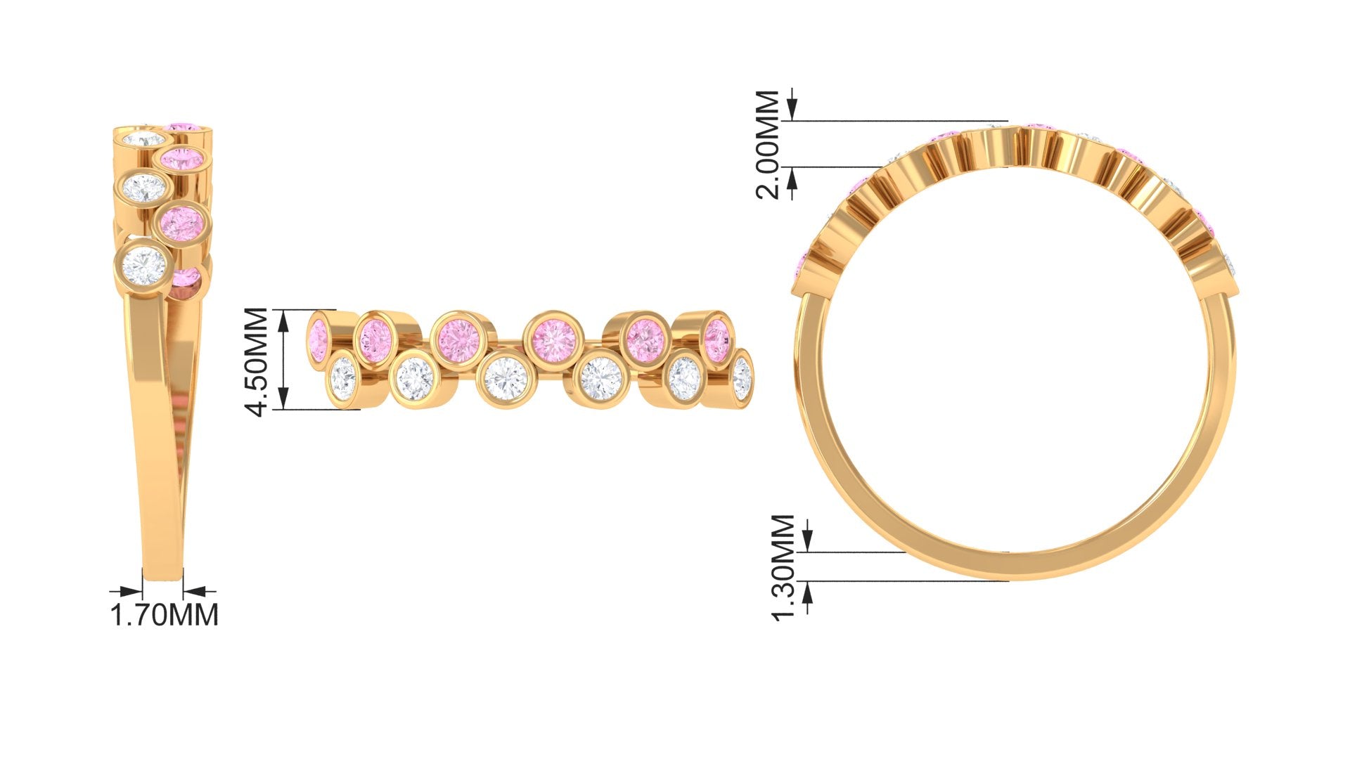 Simple Half Eternity Ring with Pink Sapphire and Diamond Pink Sapphire - ( AAA ) - Quality - Rosec Jewels