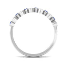 Simple Bezel Set Round Created Blue Sapphire and Moissanite Half Eternity Ring Lab Created Blue Sapphire - ( AAAA ) - Quality - Rosec Jewels