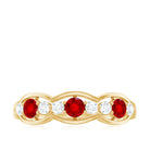 Round Shape Certified Created Ruby and Diamond Anniversary Ring Lab Created Ruby - ( AAAA ) - Quality - Rosec Jewels