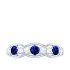 Round Shape Certified Created Blue Sapphire and Diamond Anniversary Ring Lab Created Blue Sapphire - ( AAAA ) - Quality - Rosec Jewels