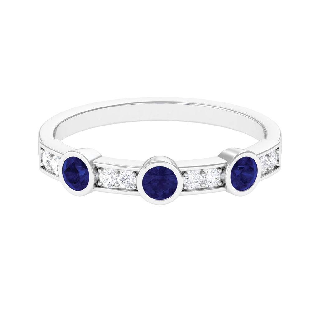 Blue Sapphire and Diamond Minimal Eternity Ring Blue Sapphire - ( AAA ) - Quality - Rosec Jewels