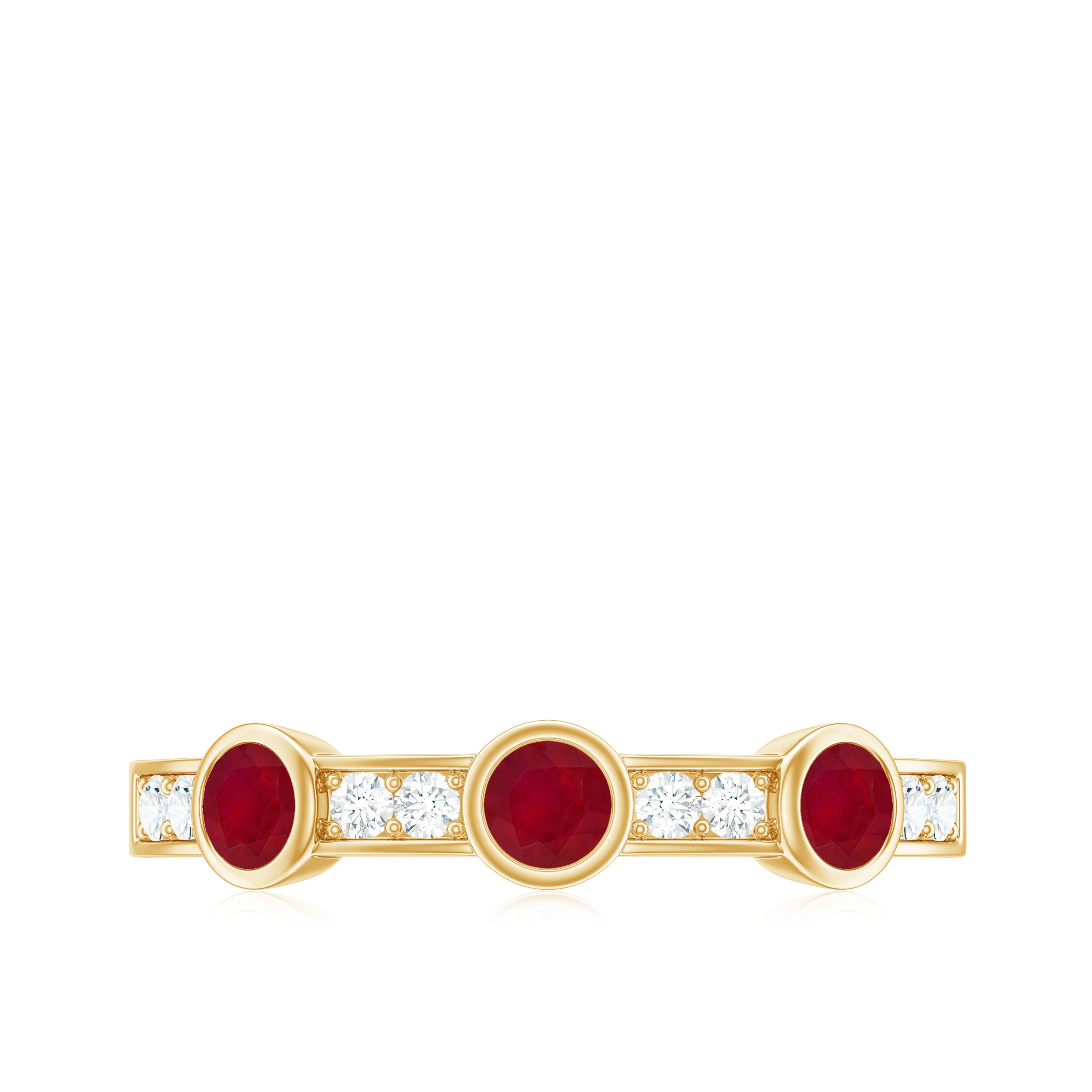 Minimal Semi Eternity Ring with Red Ruby and Diamond Ruby - ( AAA ) - Quality - Rosec Jewels