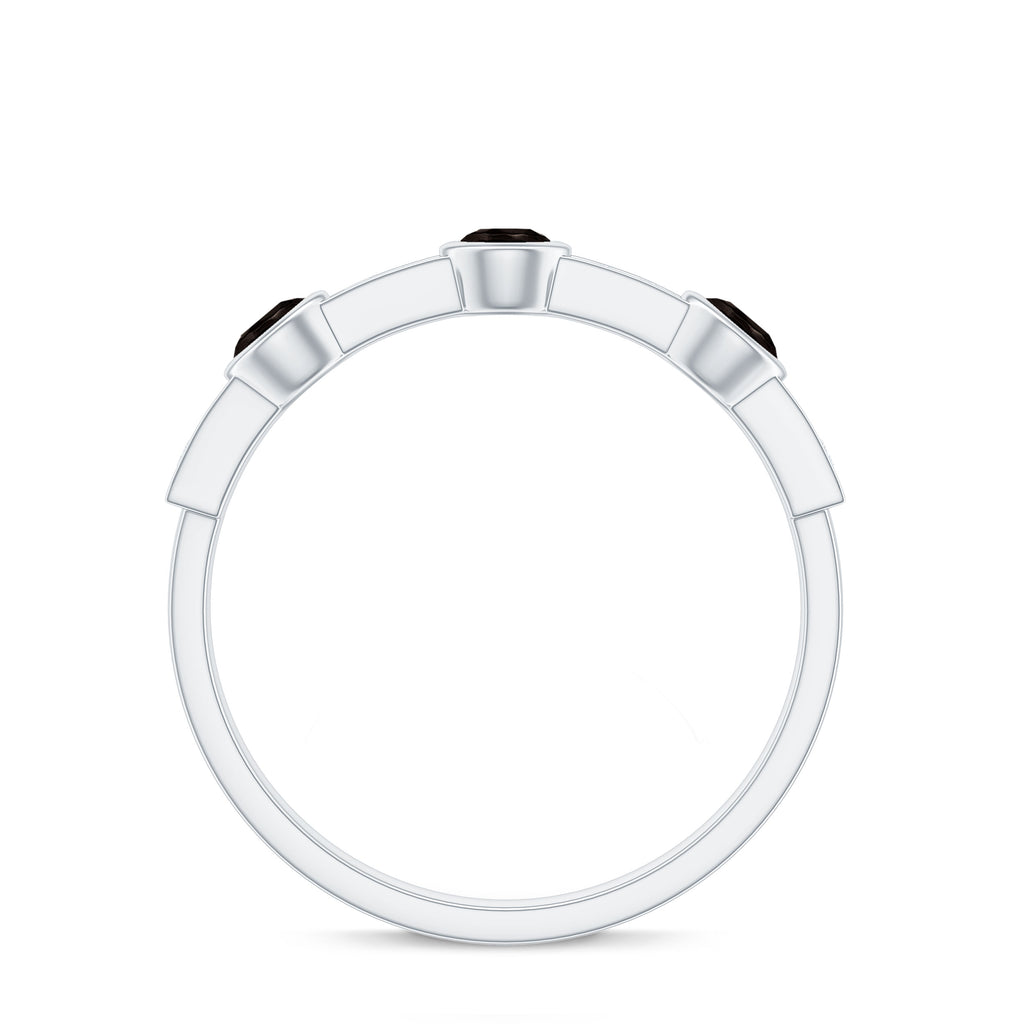 Minimal Half Eternity Band Ring with Smoky Quartz and Diamond Smoky Quartz - ( AAA ) - Quality - Rosec Jewels