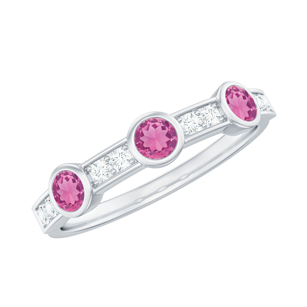Pink Tourmaline and Diamond Minimal Half Eternity Band Ring Pink Tourmaline - ( AAA ) - Quality - Rosec Jewels