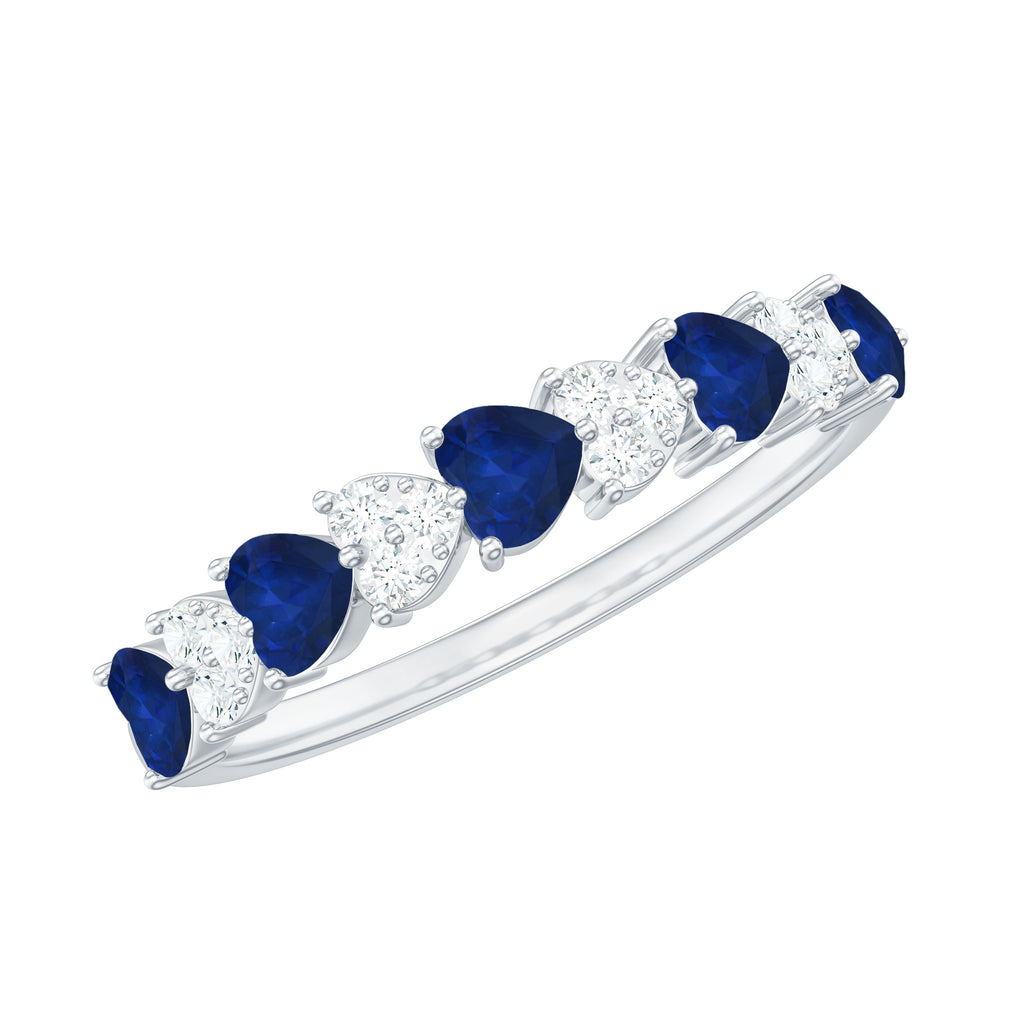 Heart Shape Blue Sapphire and Diamond Half Eternity Ring Blue Sapphire - ( AAA ) - Quality - Rosec Jewels
