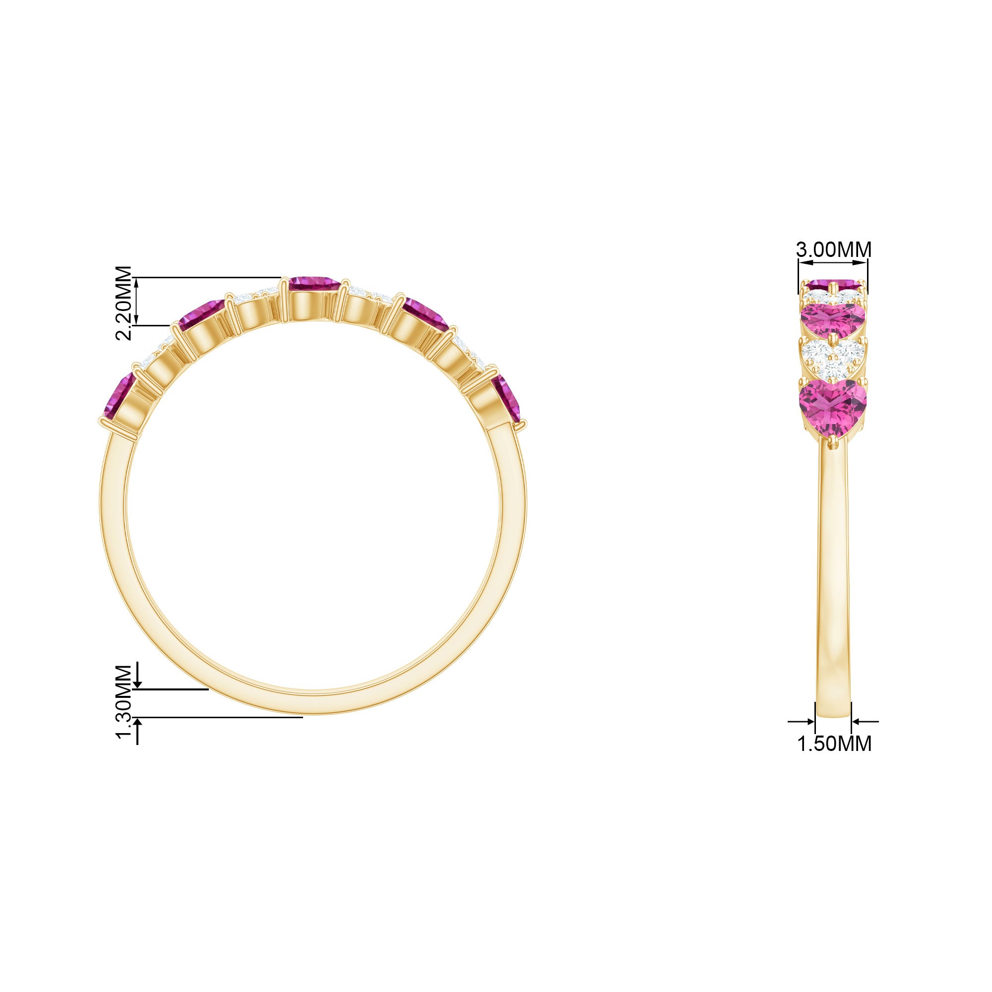 Heart Shape Half Eternity Ring with Pink Tourmaline and Diamond Pink Tourmaline - ( AAA ) - Quality - Rosec Jewels