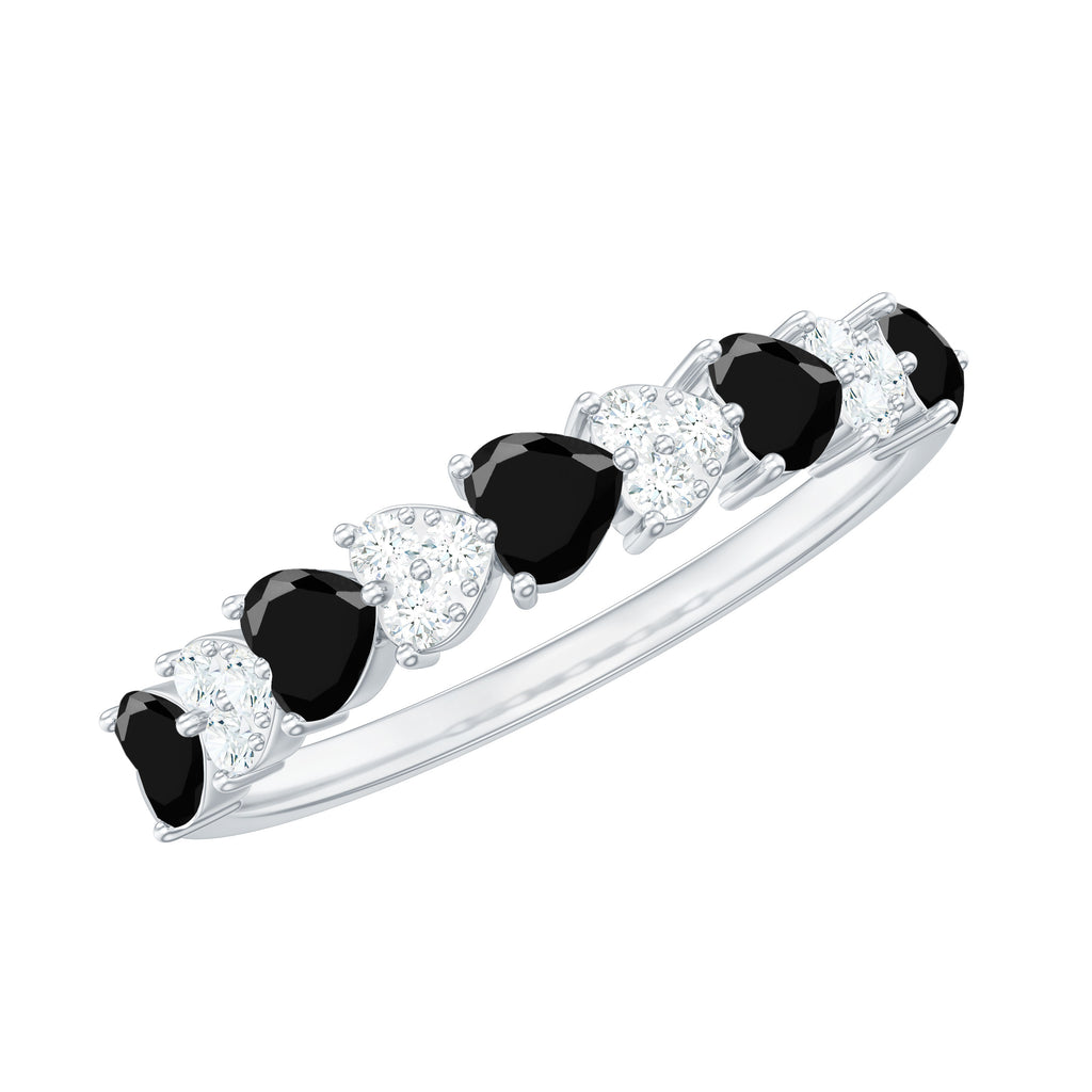 Heart Shape Black Onyx and Diamond Half Eternity Ring Black Onyx - ( AAA ) - Quality - Rosec Jewels