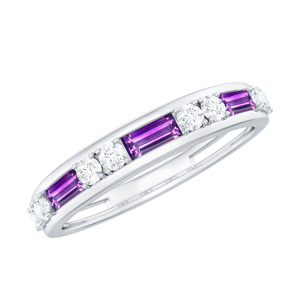 Real Amethyst and Diamond Eternity Anniversary Ring Amethyst - ( AAA ) - Quality - Rosec Jewels