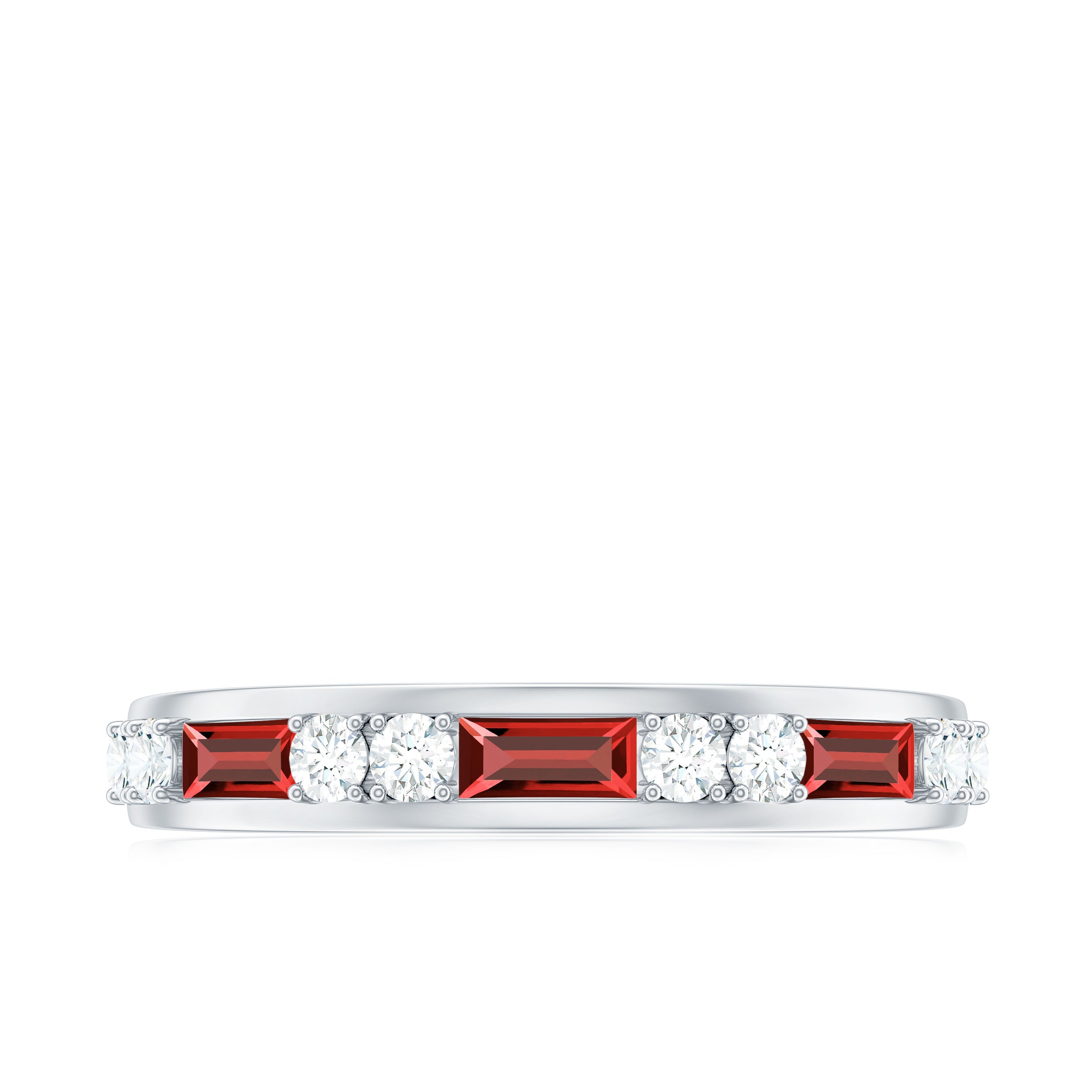 Minimal Created Ruby and Diamond Half Eternity Band Ring Lab Created Ruby - ( AAAA ) - Quality - Rosec Jewels
