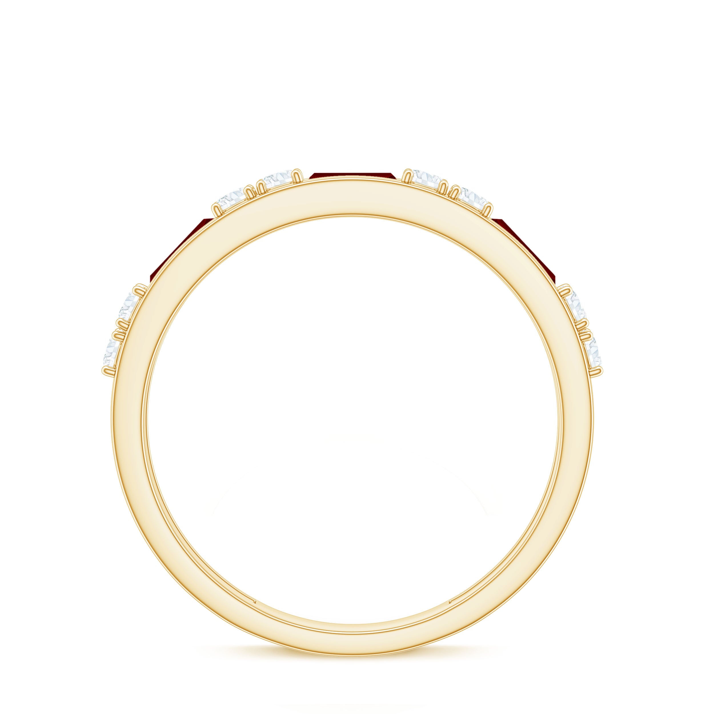 Minimal Created Ruby and Diamond Half Eternity Band Ring Lab Created Ruby - ( AAAA ) - Quality - Rosec Jewels