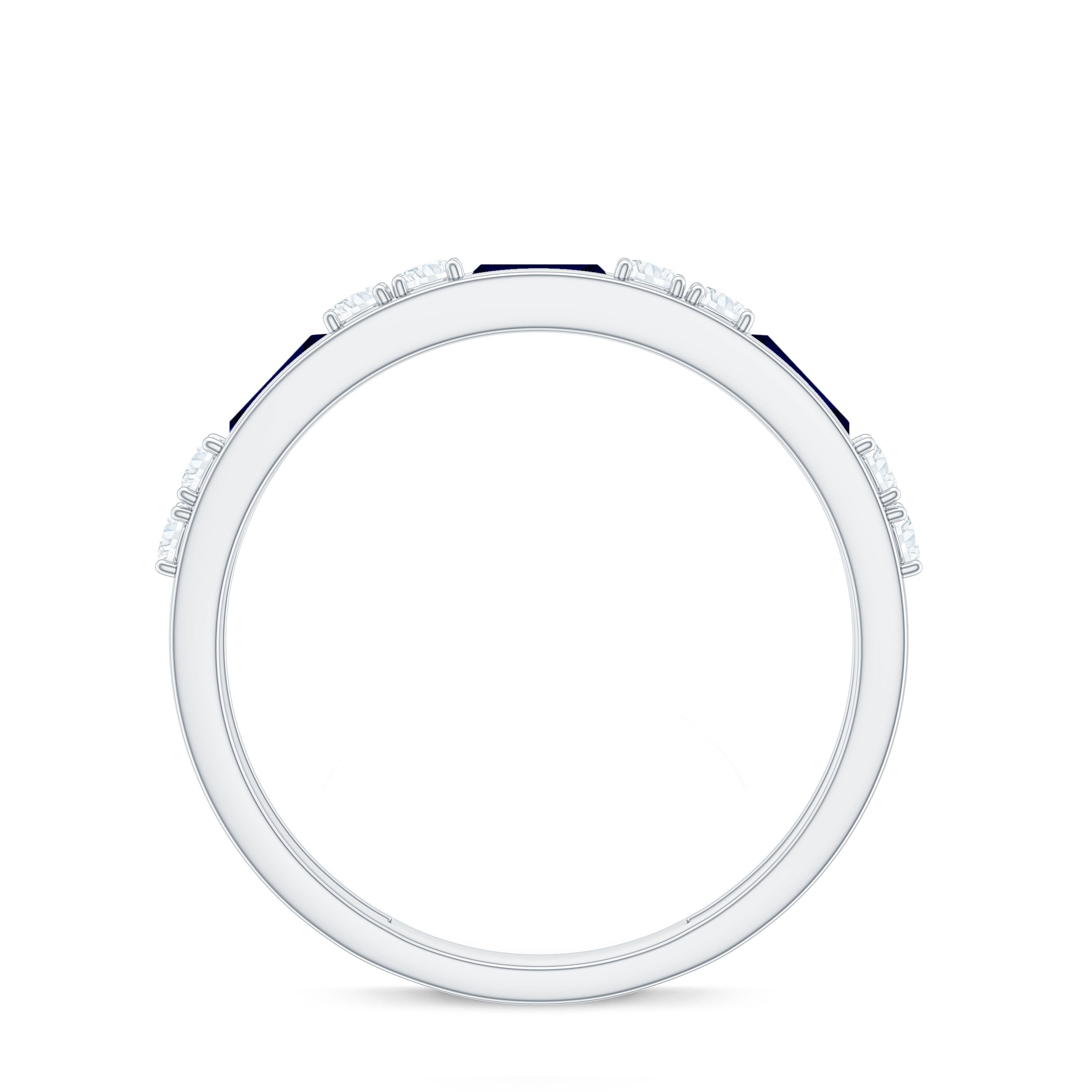1 CT Minimal Created Blue Sapphire and Diamond Half Eternity Band Ring Lab Created Blue Sapphire - ( AAAA ) - Quality - Rosec Jewels