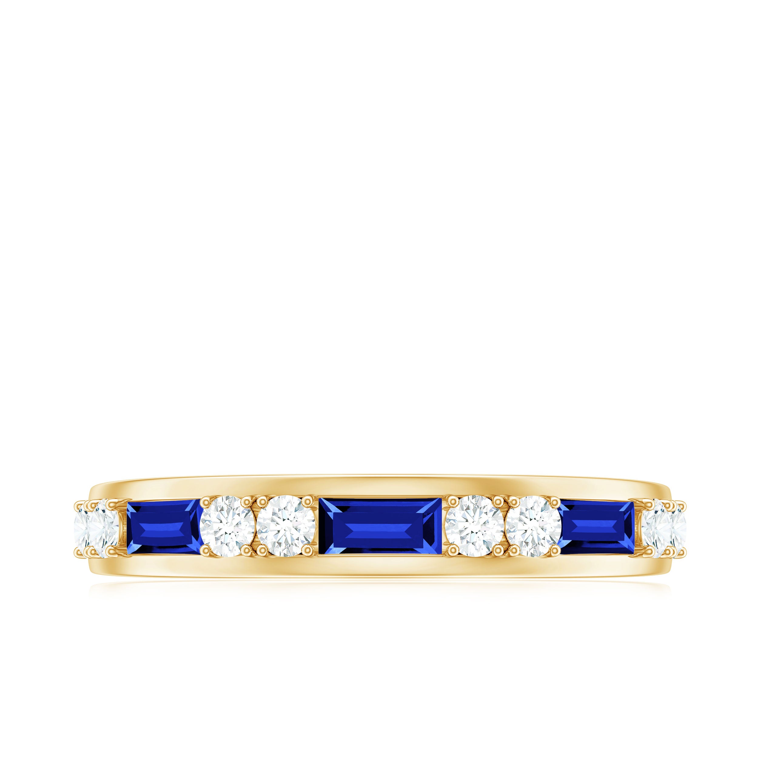 1 CT Minimal Created Blue Sapphire and Diamond Half Eternity Band Ring Lab Created Blue Sapphire - ( AAAA ) - Quality - Rosec Jewels