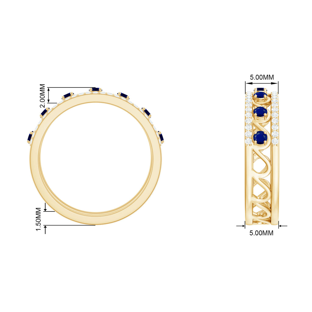 Designer Blue Sapphire and Diamond Half Eternity Band Ring Blue Sapphire - ( AAA ) - Quality - Rosec Jewels