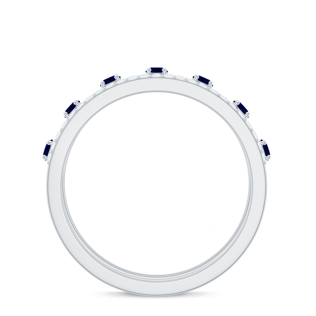 Designer Blue Sapphire and Diamond Half Eternity Band Ring Blue Sapphire - ( AAA ) - Quality - Rosec Jewels