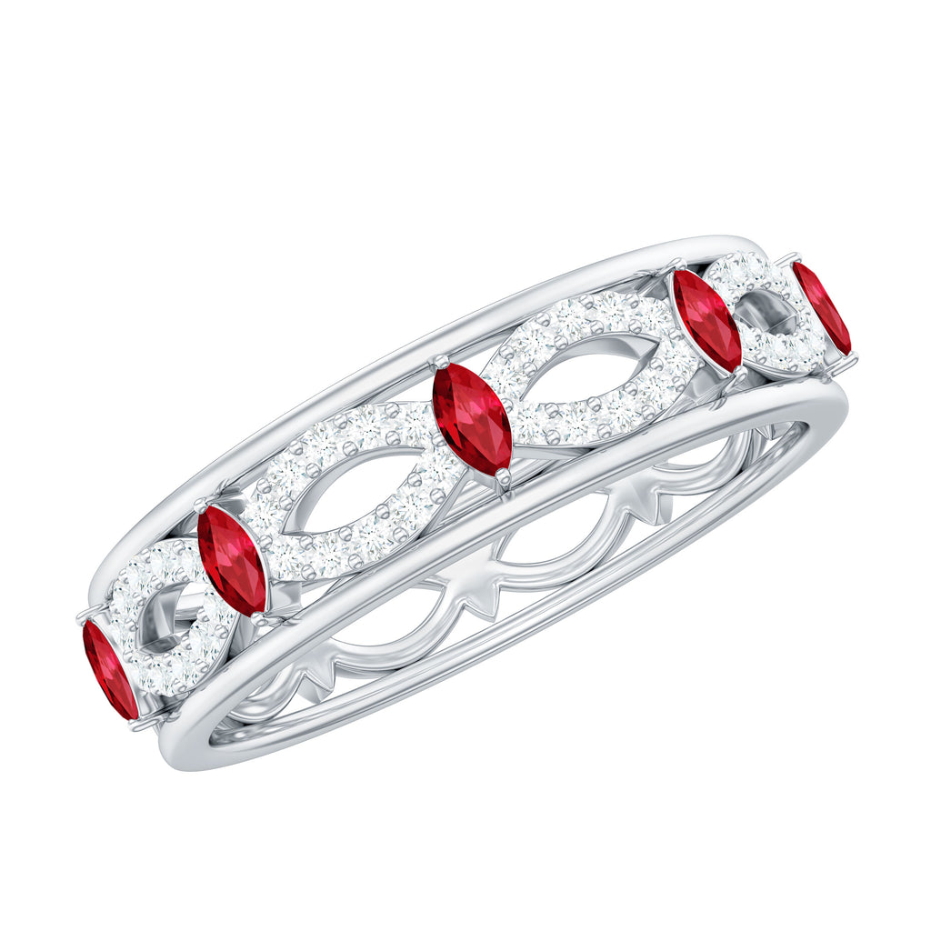 Marquise Created Ruby and Diamond Infinity Band Ring Lab Created Ruby - ( AAAA ) - Quality - Rosec Jewels