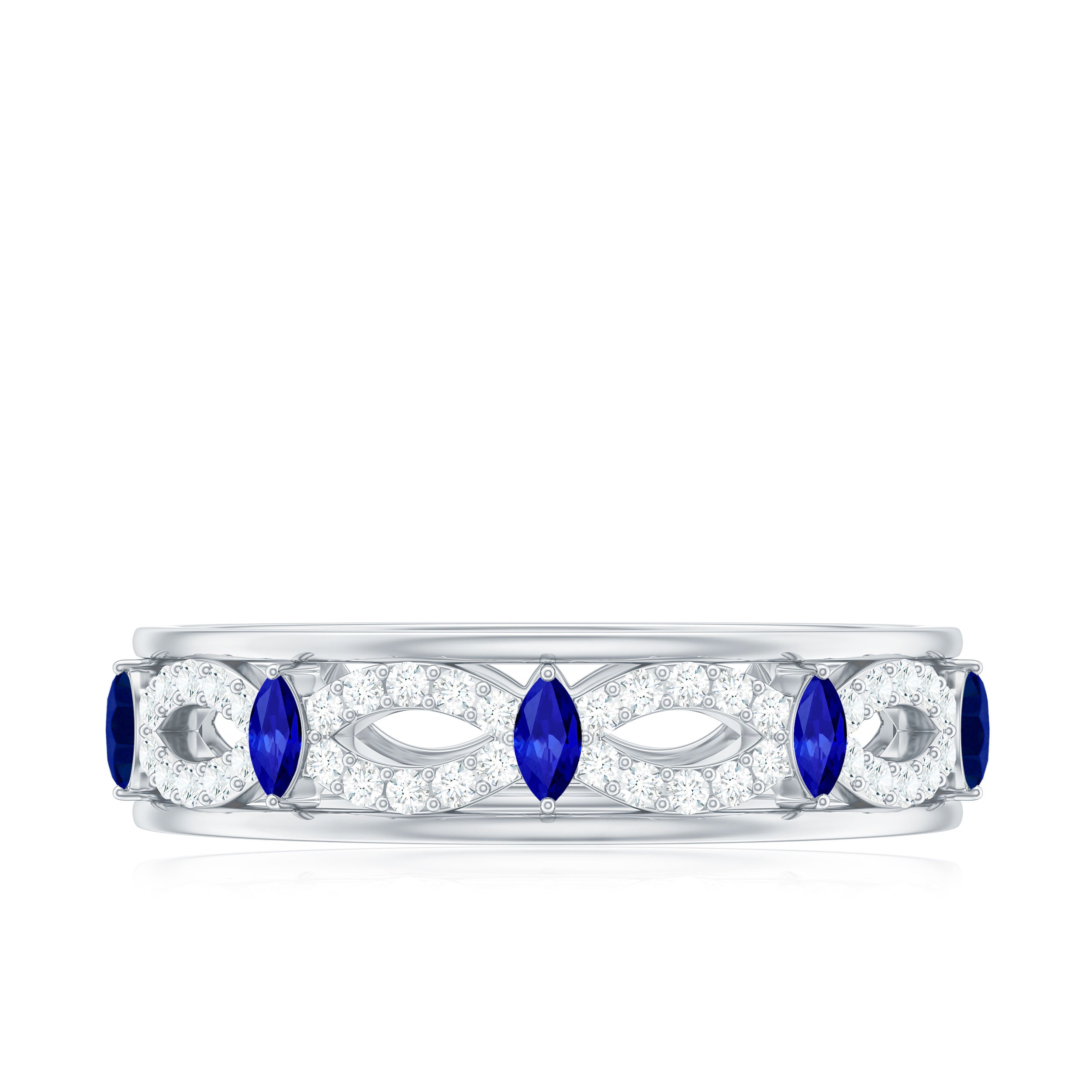 Marquise Created Blue Sapphire and Diamond Infinity Band Ring Lab Created Blue Sapphire - ( AAAA ) - Quality - Rosec Jewels